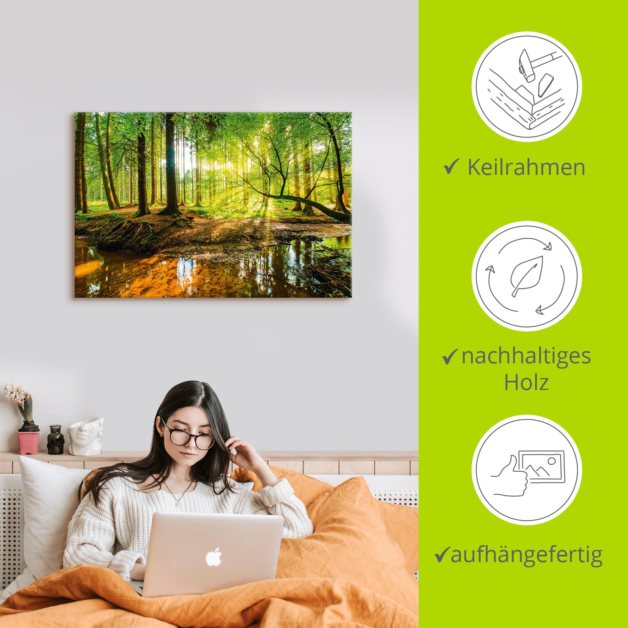 Artland Wandbild »Wald mit Bach«, Wald, (1 St.), als Alubild, Outdoorbild, Leinwandbild, Poster, Wandaufkleber