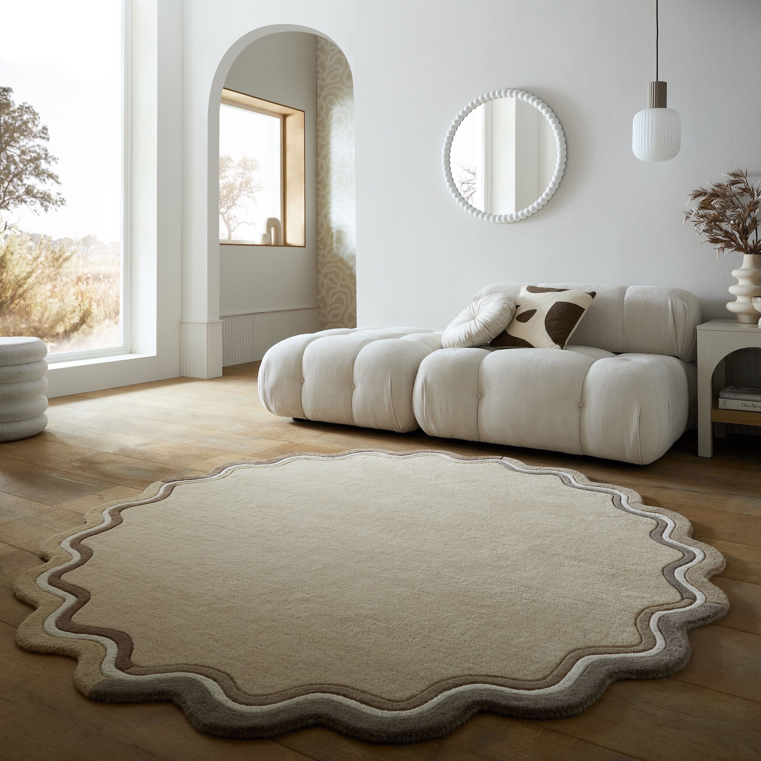 FLAIR RUGS Teppich "LEO SCALLOP BORDER" rund 8 mm Höhe Woll Border Teppich, mit Muschelsaumkante