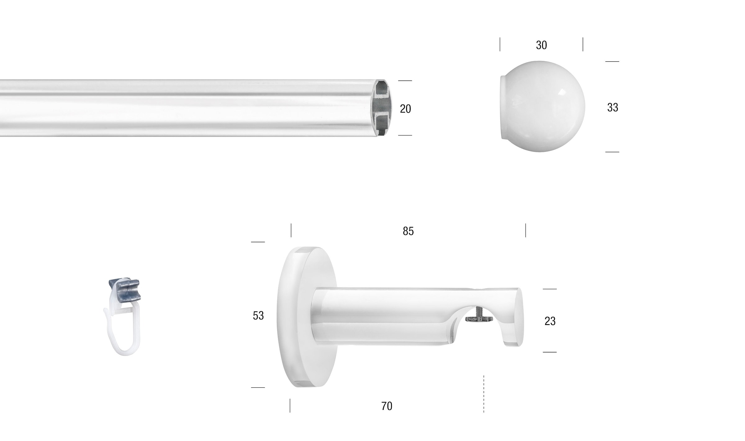 GARESA Gardinenstange »WHITE«, 1 läufig-läufig, Wunschmaßlänge, Vorhanggarnitur, Innenlauf, verlängerbar, Endknopf Kugel