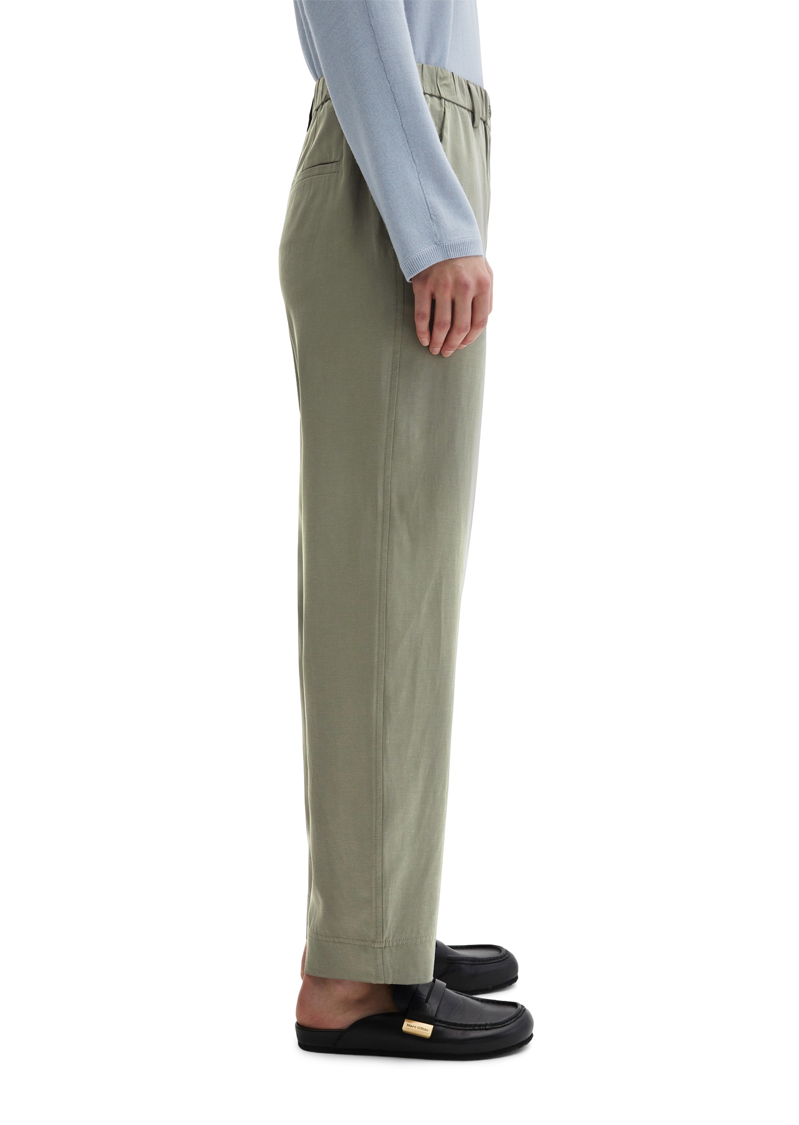 Dehnbund-Hose MARC O'POLO "MINU Barrel", Damen, Gr. 44, N-Gr, saddle gray, Web, Obermaterial: 90% Lyocell, 10% Leinen, lang, Hosen, Model Minu barrel aus Lyocell-Leinen-Mix 5