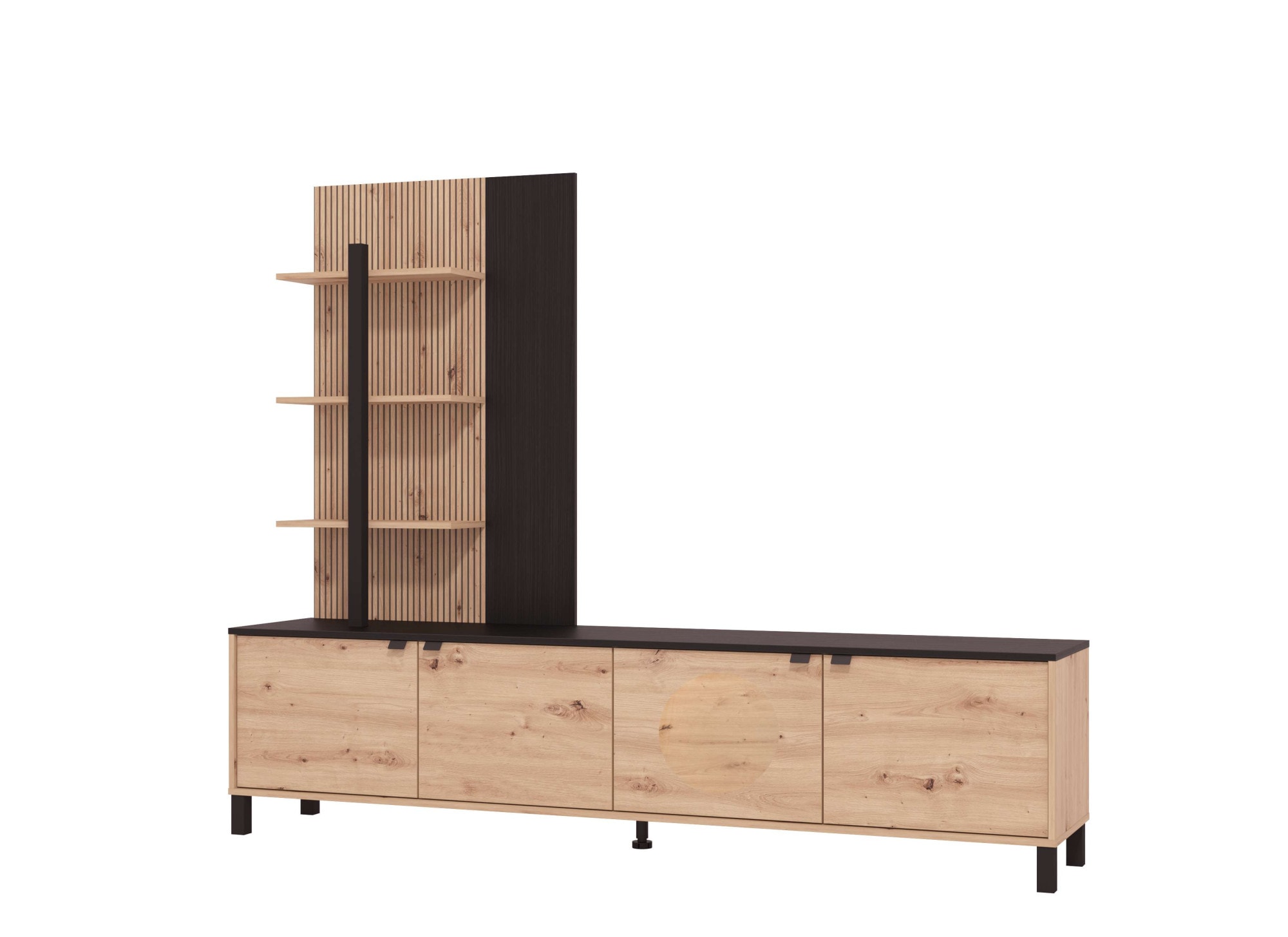 Home affaire Wohnwand »Margate inkl.TV-Board und Standregal«, 208 cm, mit dekorativen schwarzen Streifen, metallgriffe
