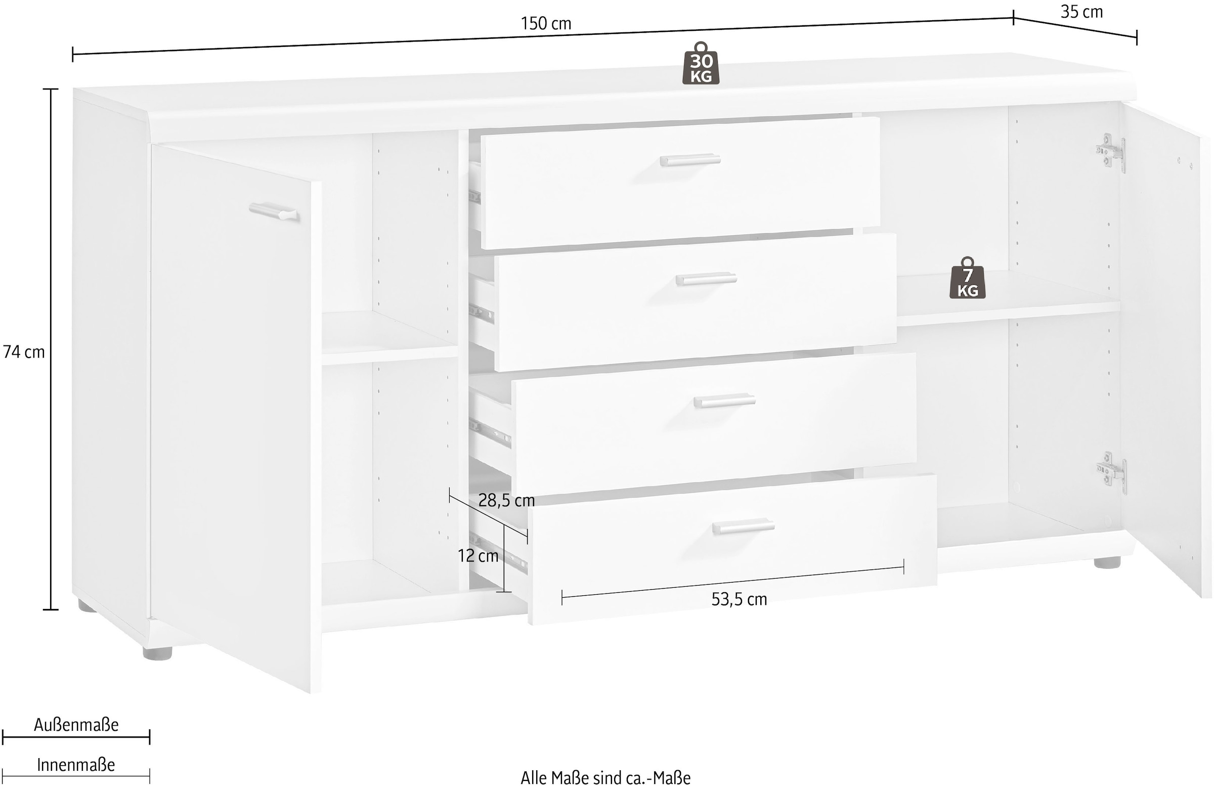 Procontour Kommode »Sun BESTSELLER«, (OTTOs Choice), Höhe 74 cm, variabel verstellbaren Einlegeböden