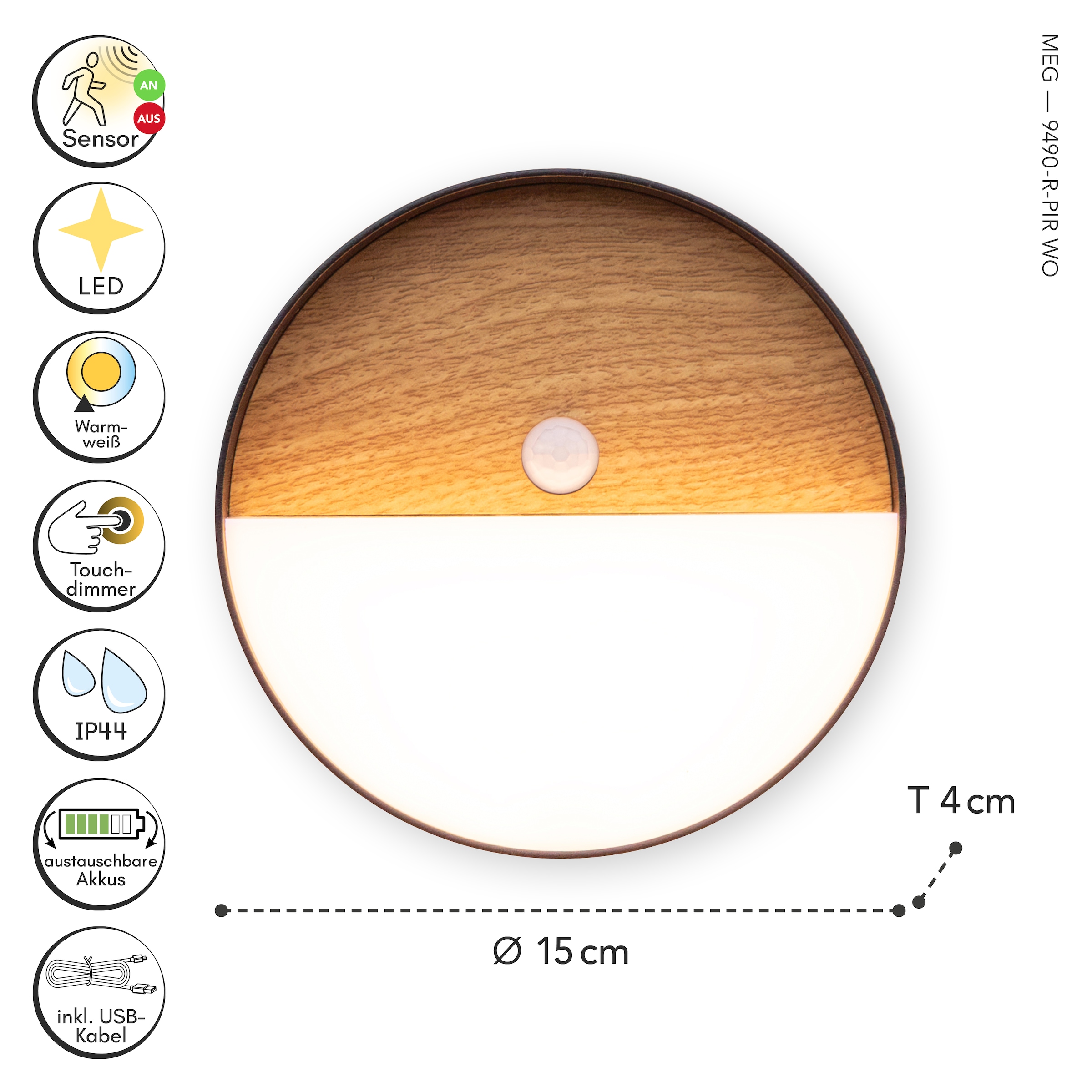 ECO-LIGHT LED Außen-Wandleuchte »LED-Wandleuchte MEG + PIR«, 1 flammig, Leuchtmittel LED-Board | LED fest integriert, Akku-Licht für Innen & Außen
