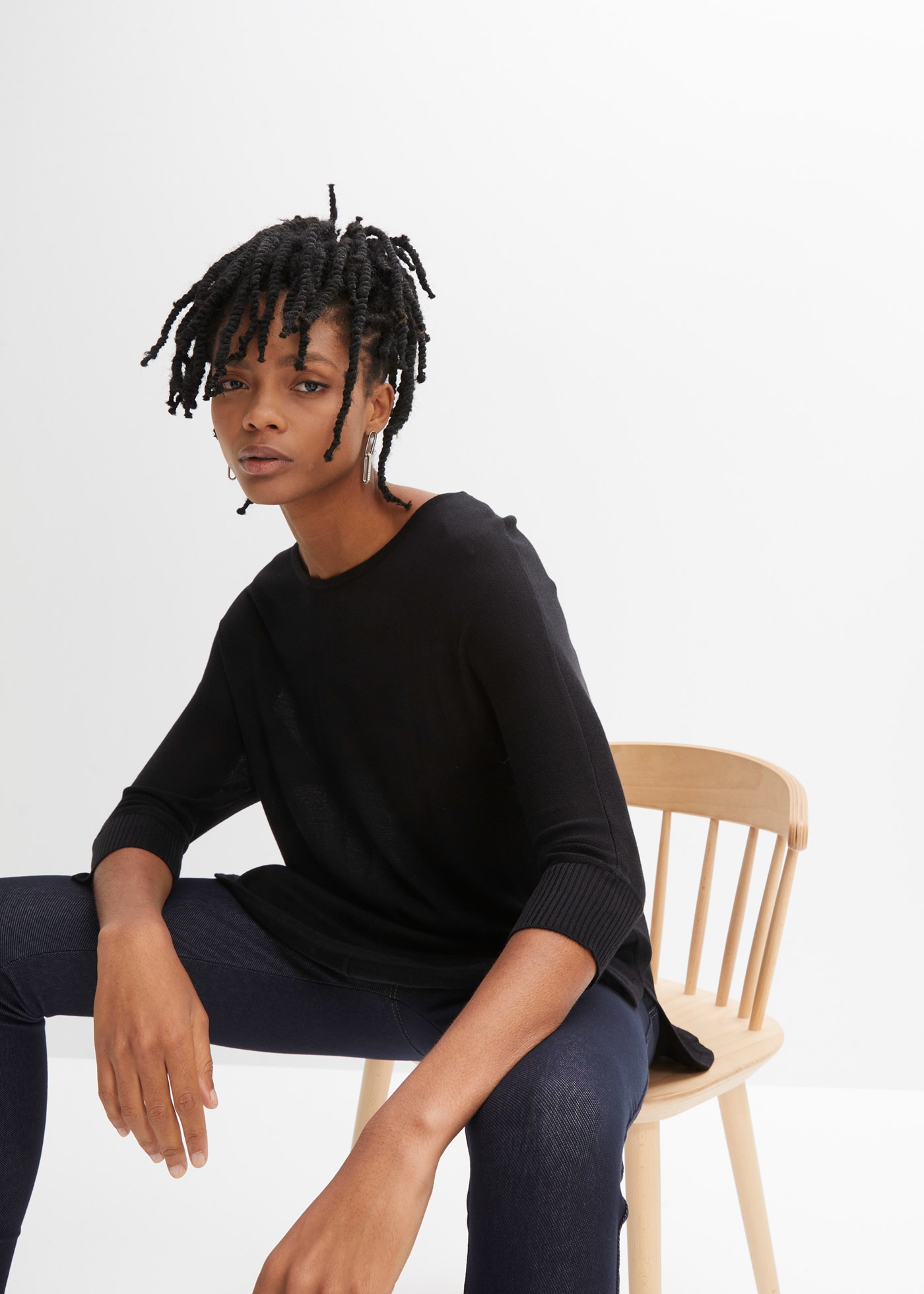 bonprix Strickpullover »Feinstrickpullover mit 3/4 Arm« aus Polyacryl und Viskose, mit Rundhalsausschnitt, mit 3/4-Ärmeln