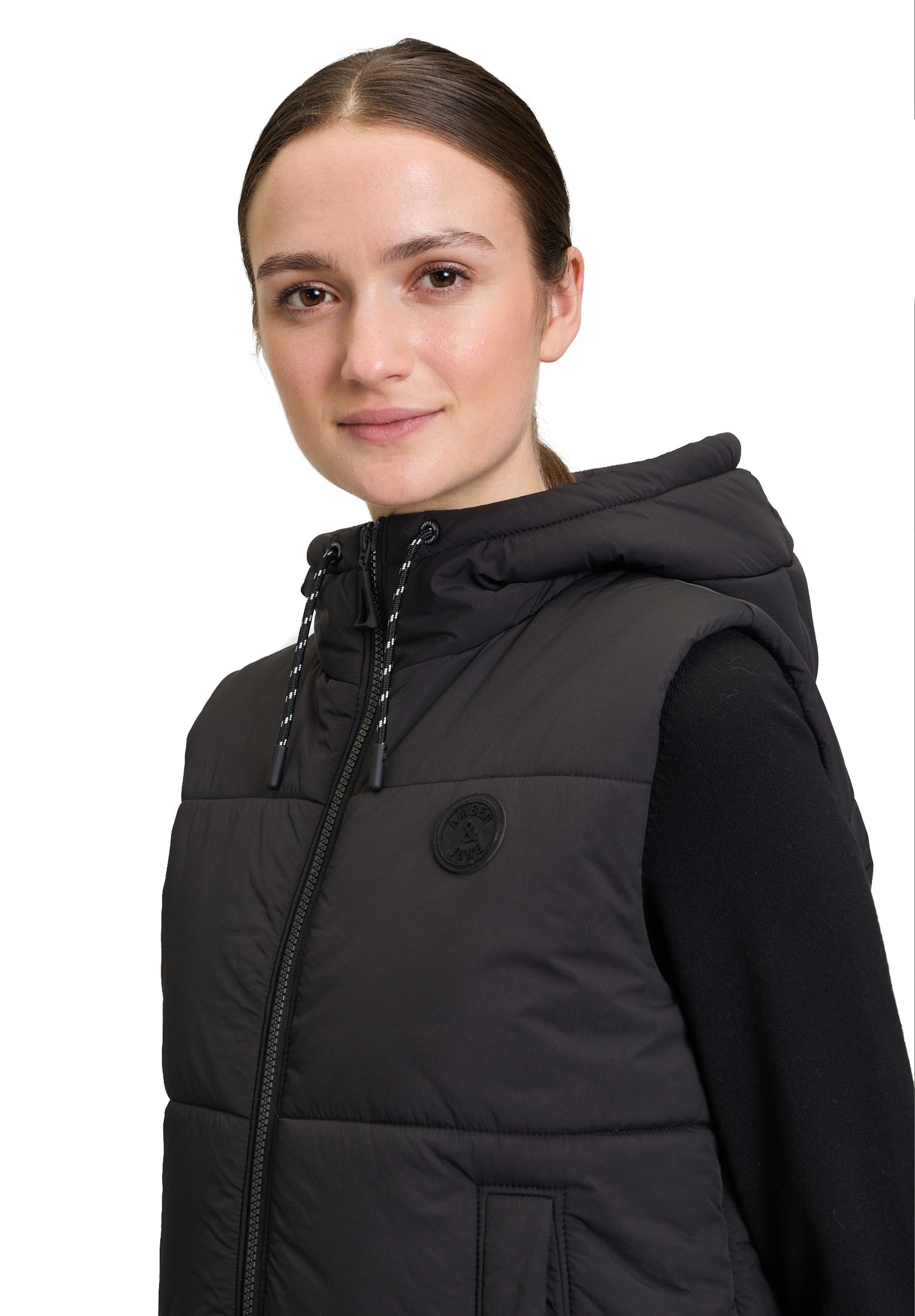 Amber & June Strickweste »Amber & June Damen Steppweste mit Kapuze«, Druck