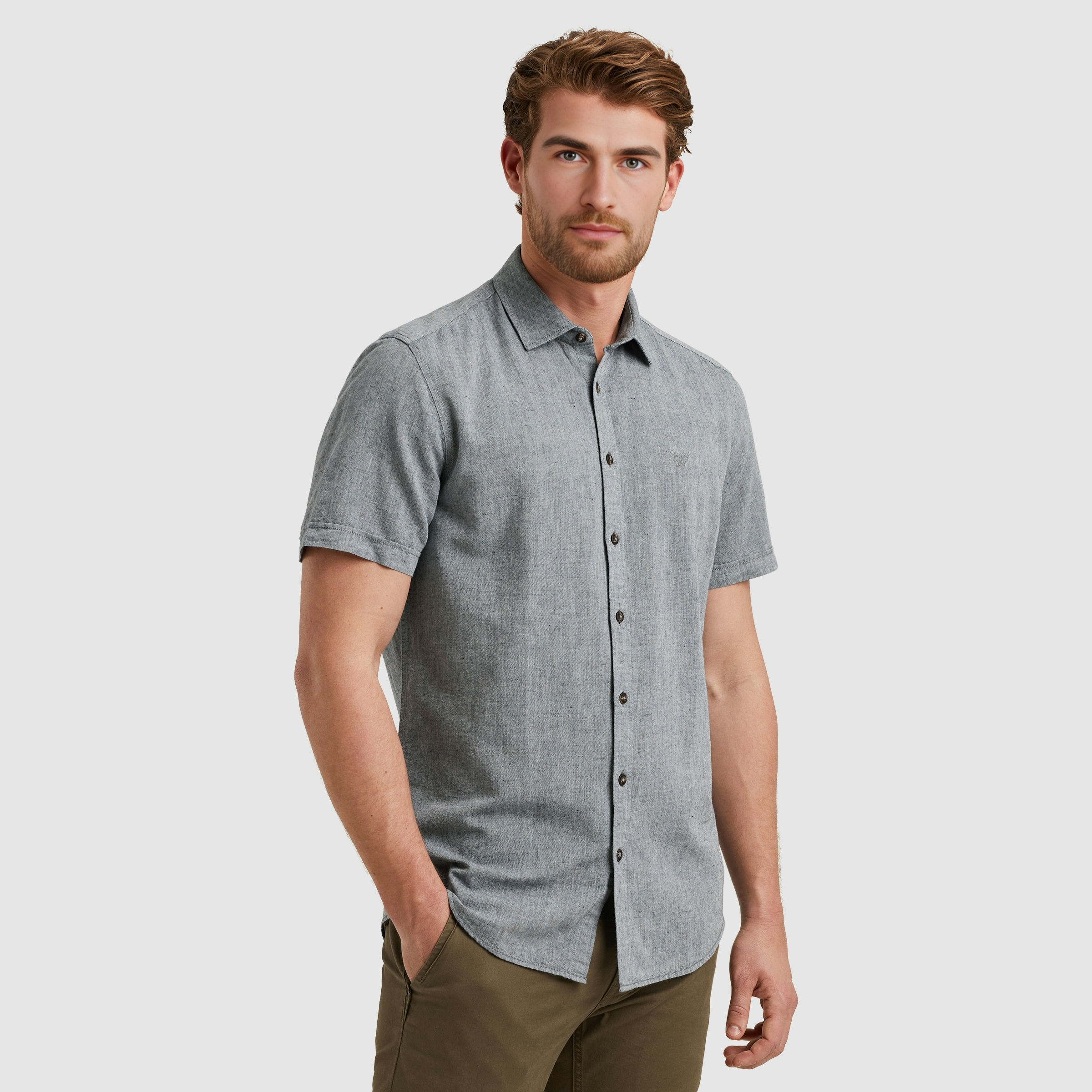 PME LEGEND Kurzarmhemd »Short Sleeve Shirt Ctn Linen 2 tone«, in melierter Optik