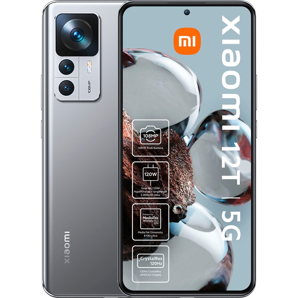 Xiaomi Smartphone »12T 8GB+256GB«, Silver, 16,9 cm/6,67 Zoll, 256 GB Speicherplatz, 108 MP Kamera