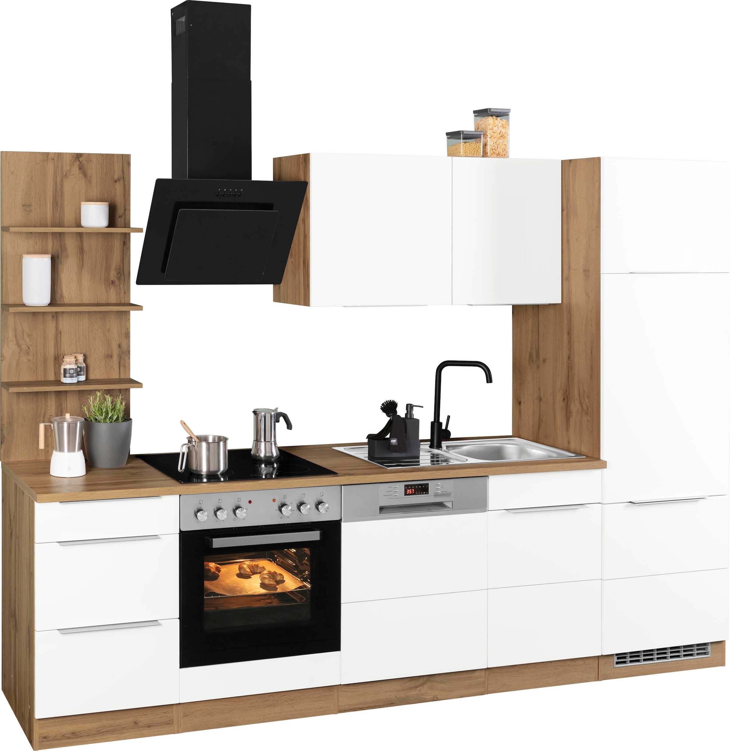 KOCHSTATION Küchenzeile »KS-Brindisi«, Breite 280 cm, wahlweise mit E-Geräten, mit MDF-Fronten und Regal
