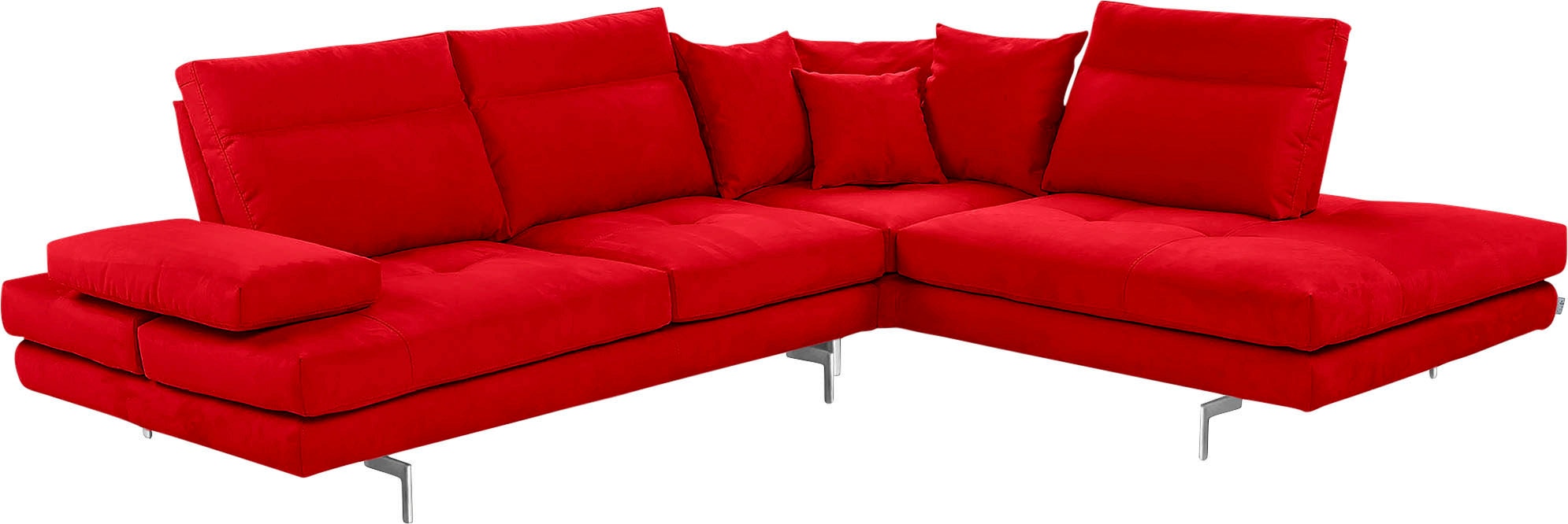 CALIA ITALIA Ecksofa "Toby Wing, B/T: 288/232 cm, Designsofa mit hohem Sitzkomfort, L-Form" Sitztiefenverstell.,wahlw. mit Kissen-Set, Füße chrom glänzend