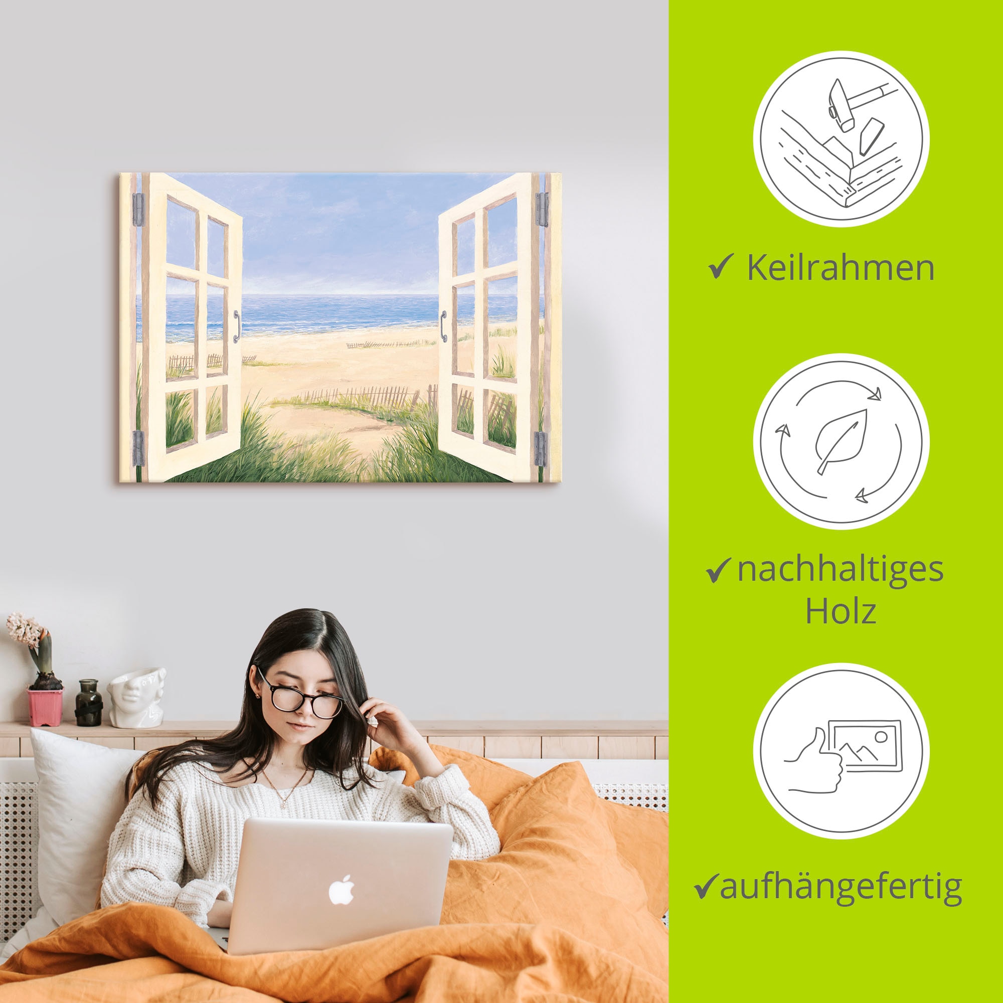 Artland Wandbild »Fensterblick Frühlingsmorgen«, Fensterblick, (1 St.), als Alubild, Outdoorbild, Leinwandbild, Wandaufkleber, versch. Größen