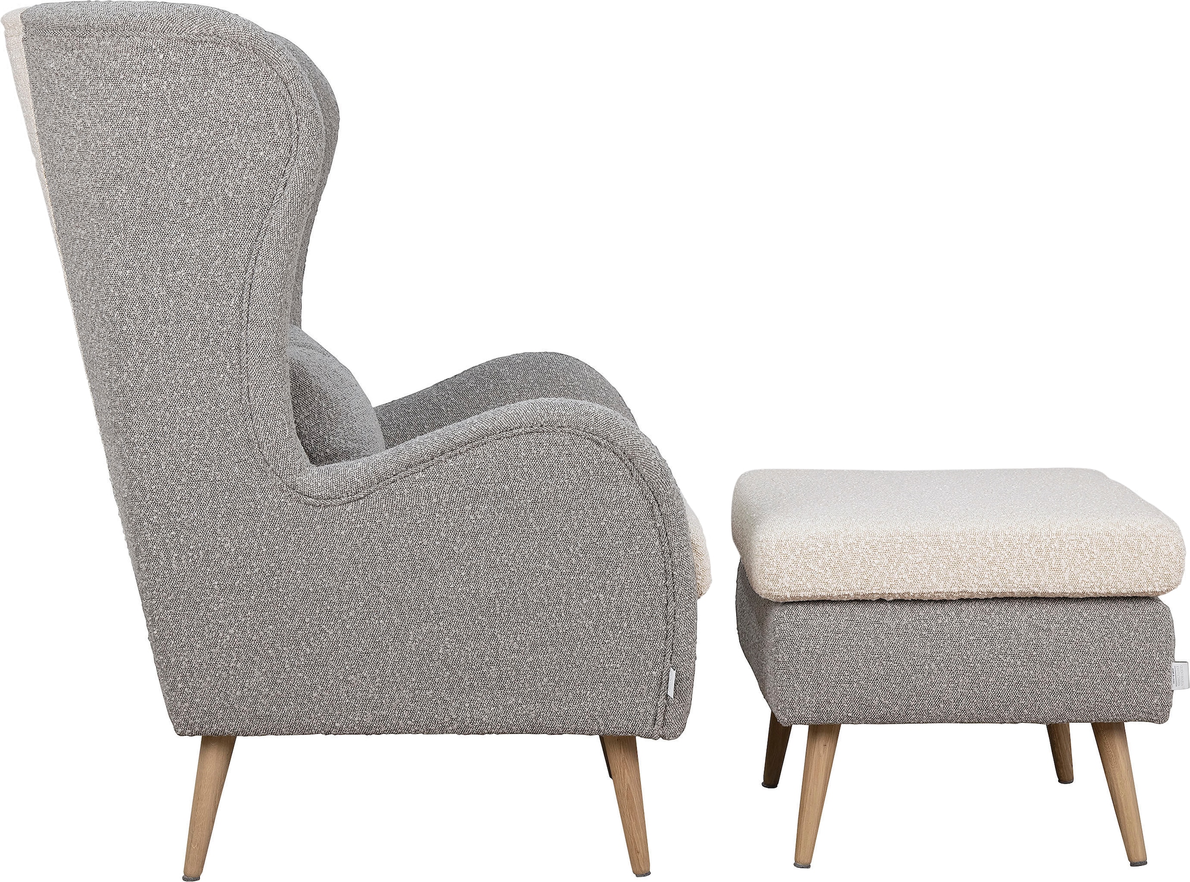 Guido Maria Kretschmer Home&Living Sessel »Salla Bezug Bouclé oder Struktur fein, Ohrensessel«, wahlweise mit oder ohne Hocker; großer Sessel: Maße B/T/H: 78/94/118cm