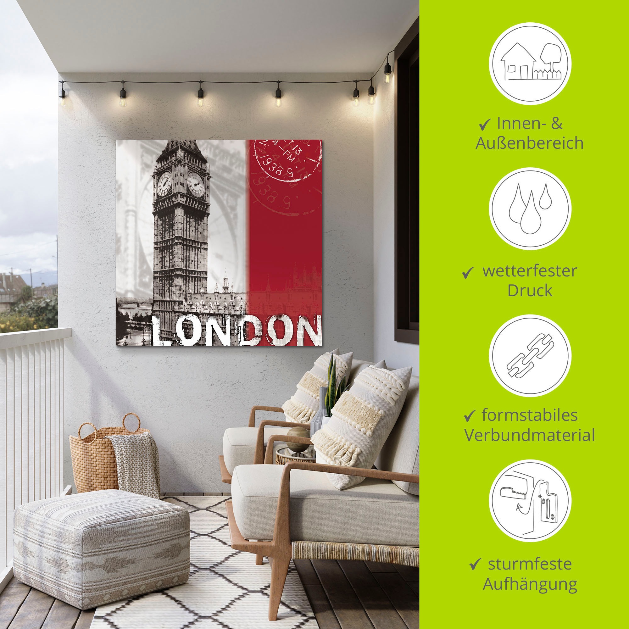 Artland Wandbild »London_bordeauxrot«, Gebäude, (1 St.), als Alubild, Outdoorbild, Leinwandbild in verschied. Größen