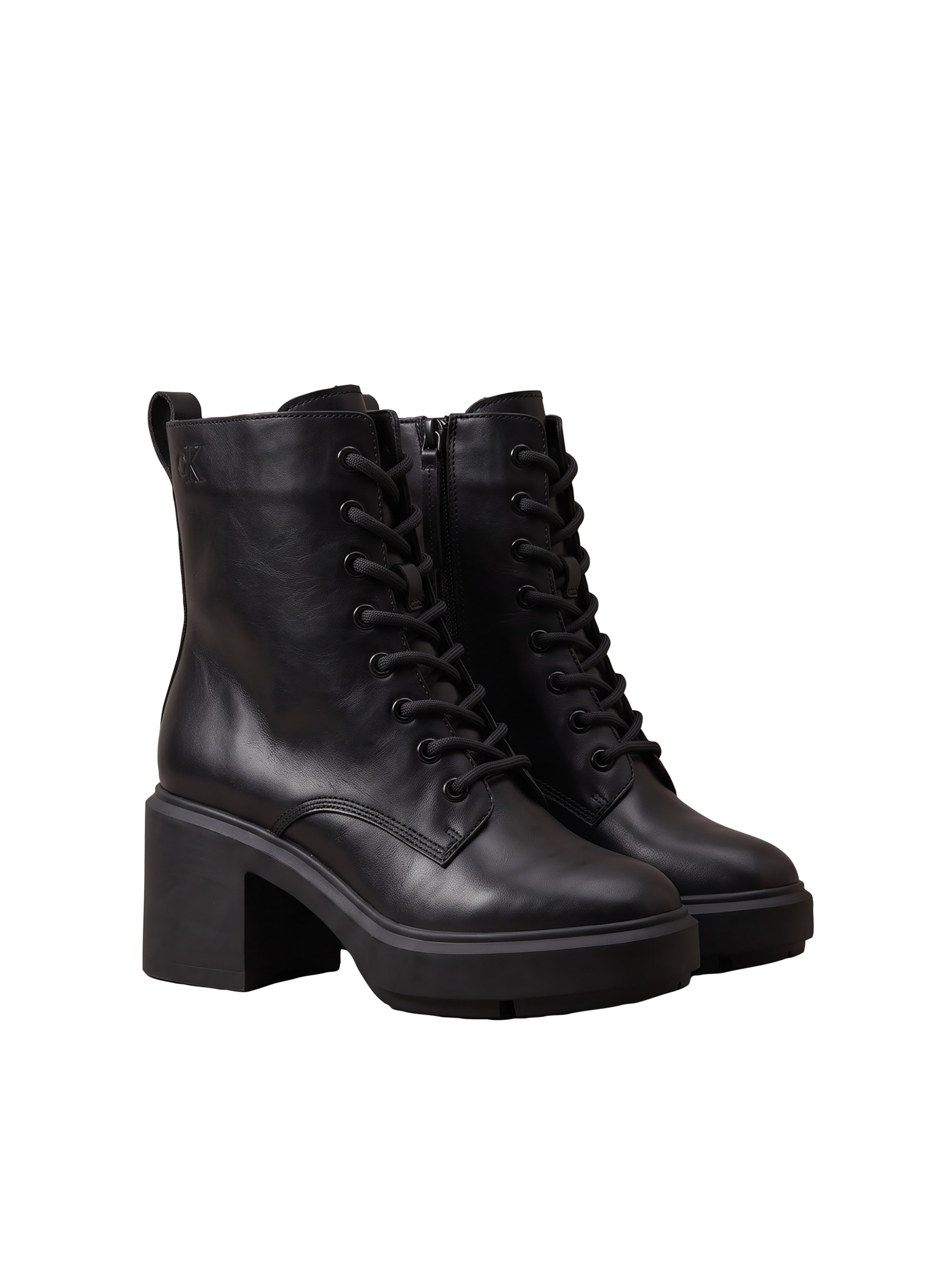 Calvin Klein Schnürstiefelette "BLOCK HEEL ANK BOOT LACEUP LTH" Schnürboots mit Blockabsatz und Anziehlasche