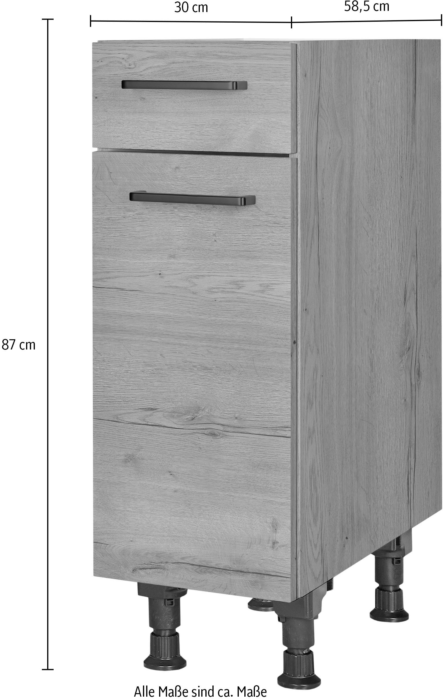 nobilia® Unterschrank »"Structura", Ausrichtung wählbar, vormont., in den Breiten 30, 45 und«, 60 cm Breite, mit höhenverstellbaren Sockelfüßen, vormontiert