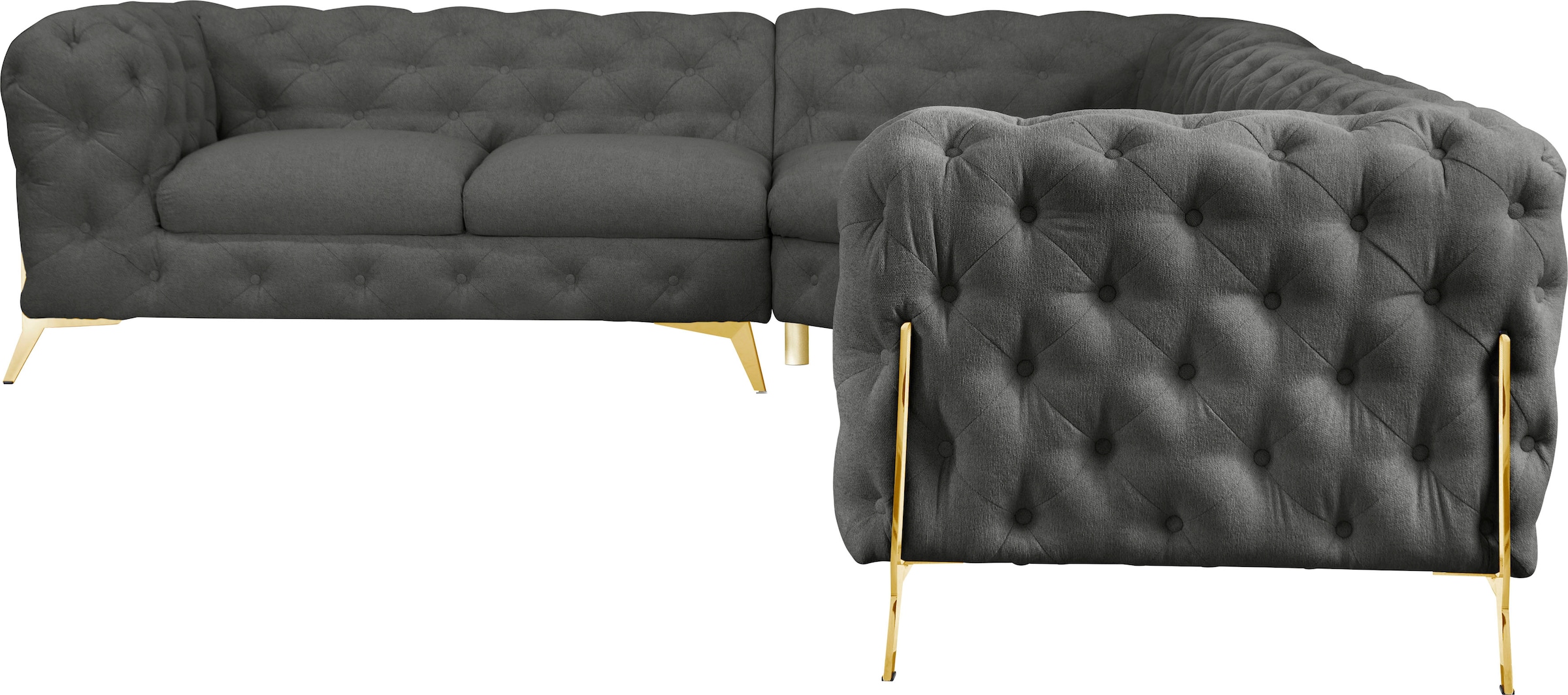 Leonique Chesterfield-Sofa »Amaury L-Form«, großes Ecksofa, Chesterfield-Optik, Breite 323 cm, Fußfarbe wählbar