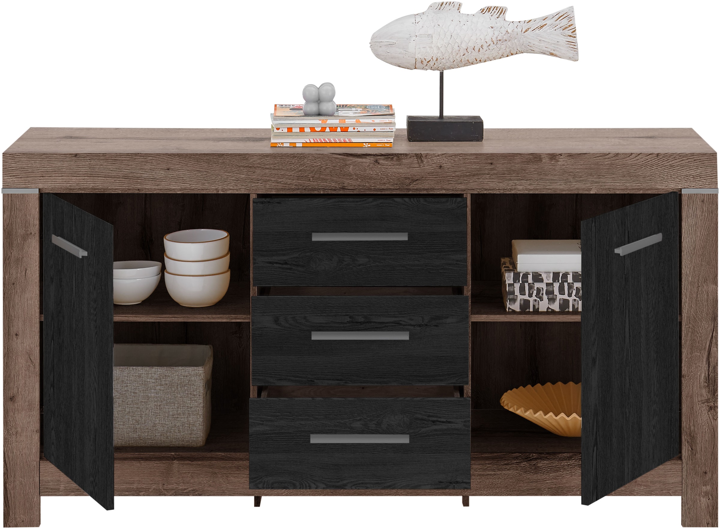 HBZ Sideboard »Balin mit LED-Beleuchtung, BxHxT 160x85x45 cm«, (1 St.), Mit 2 Türen und 3 Schubkästen und 2 Einlegeböden