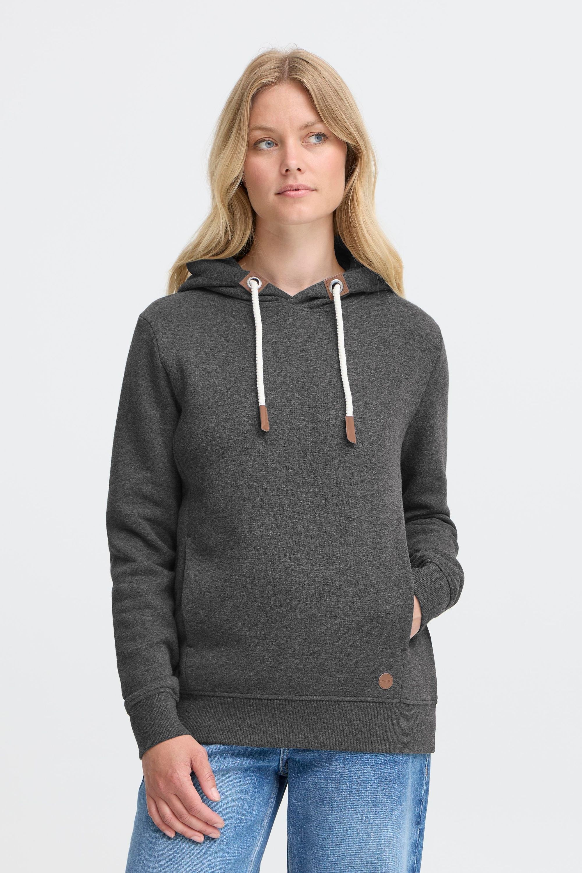 Kapuzenpullover OXMO "Hoodie OXMILLE", Damen, Gr. S, grau (dunkelgrau melange), Obermaterial: 55% Polyester PES. 45% Baumwolle CO., Pullover Kapuzenpullover 2