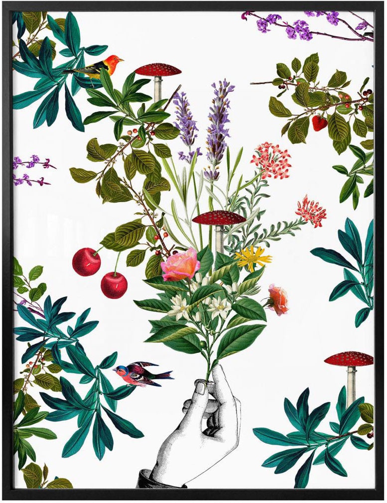 Wall-Art Poster »Botanical Weiß Blumenstrauß«, Schriftzug, (1 St.), Poster ohne Bilderrahmen