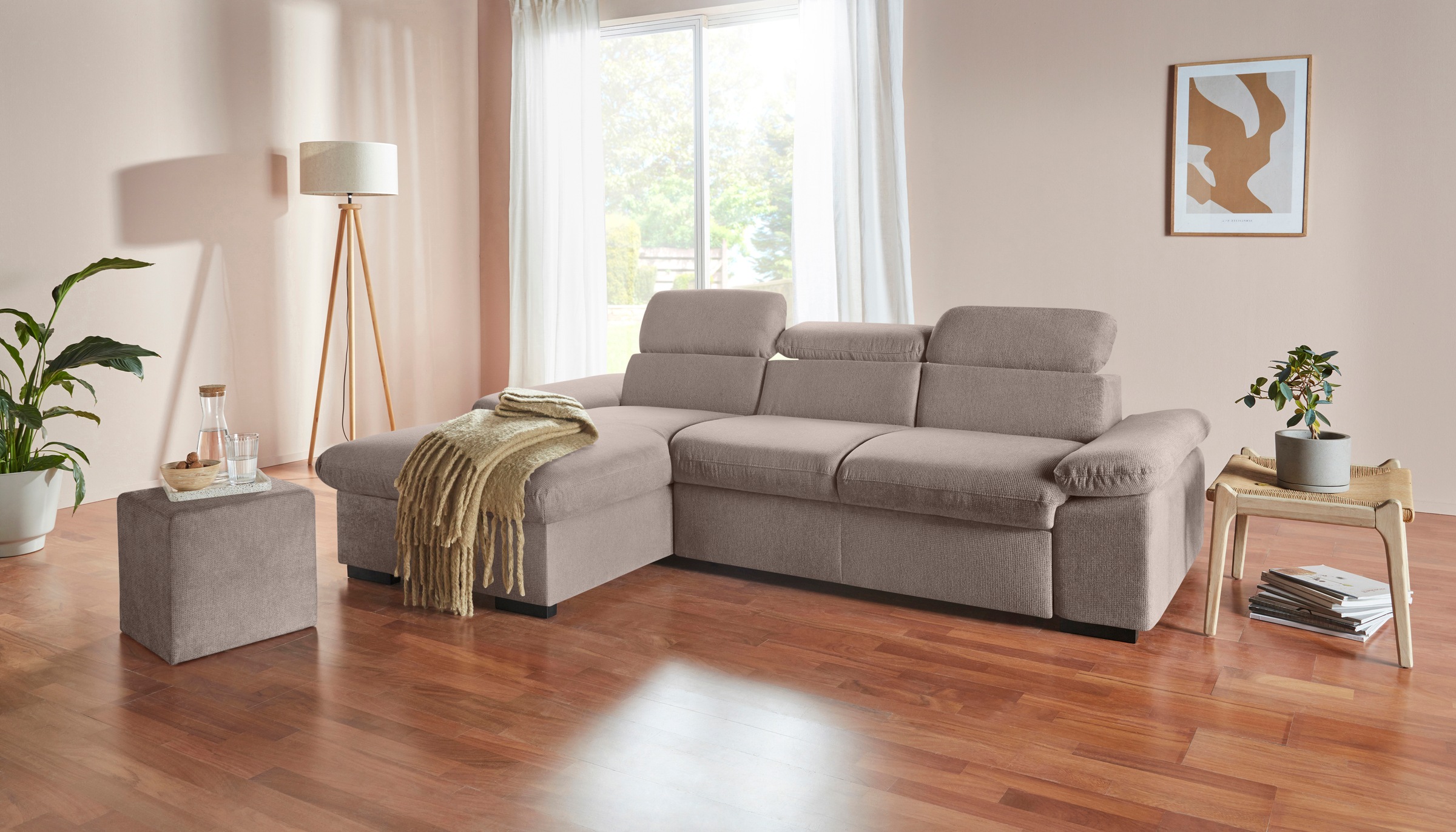 COTTA Ecksofa »Lola L-Form«, (Set, mit Hocker), mit Hocker & Kopfteilfunktion, wahlw. Bett- und Armteilfunktion