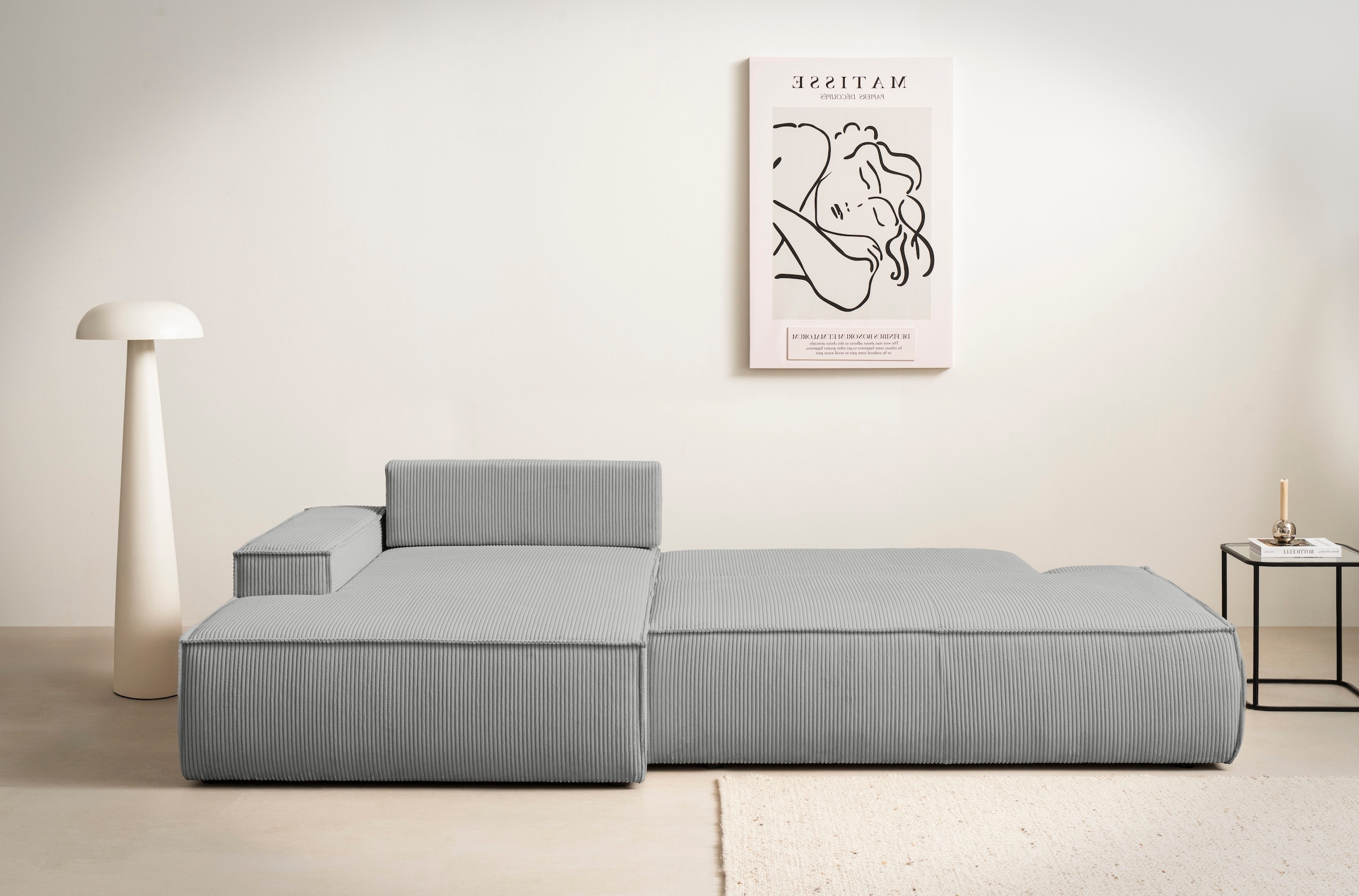 Home affaire Ecksofa »SHERWOOD, Schlafsofa in L-Form offen (275cm), Cord, Leinenoptik«, Schlaffunktion und Bettkasten, Kedernaht, hoher Sitz- & Liegekomfort
