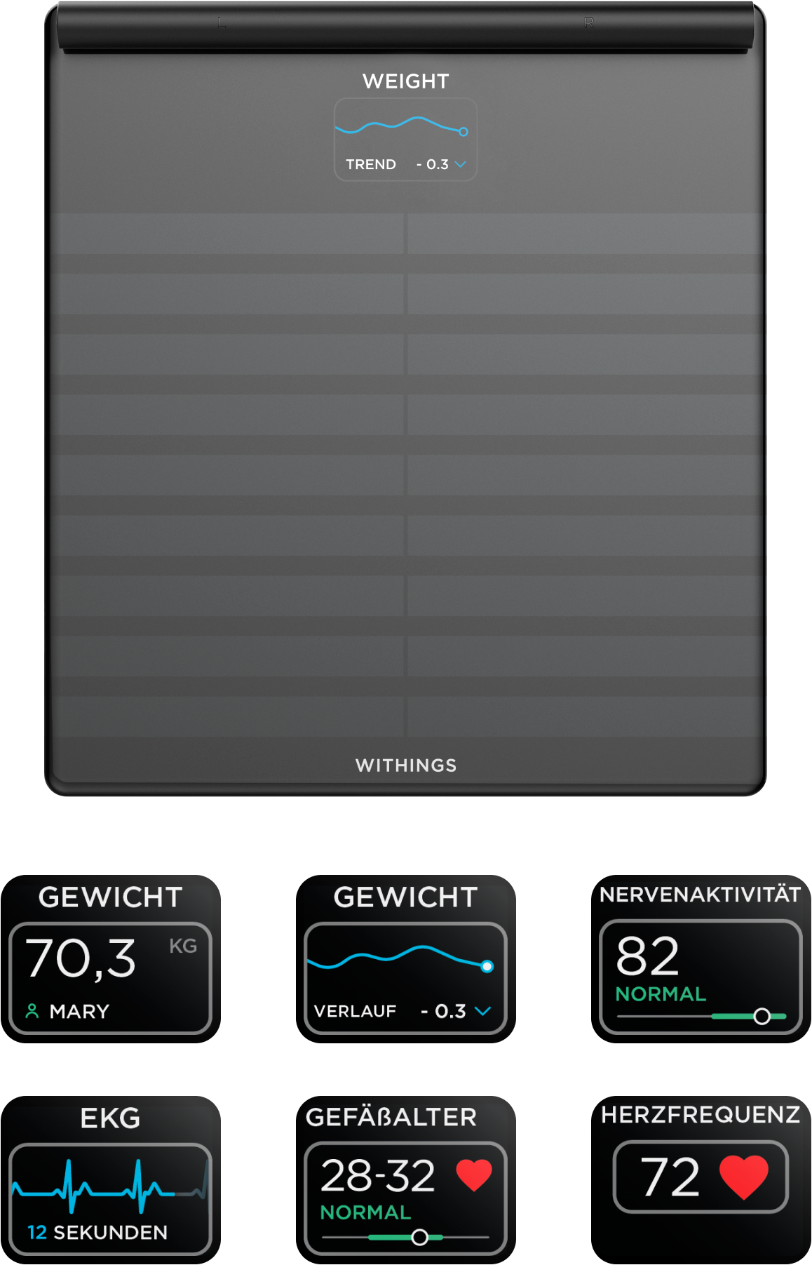 Withings Personenwaage »Body Scan«, mit integriertem 6-Kanal-Elektrokardiogramm (EKG)