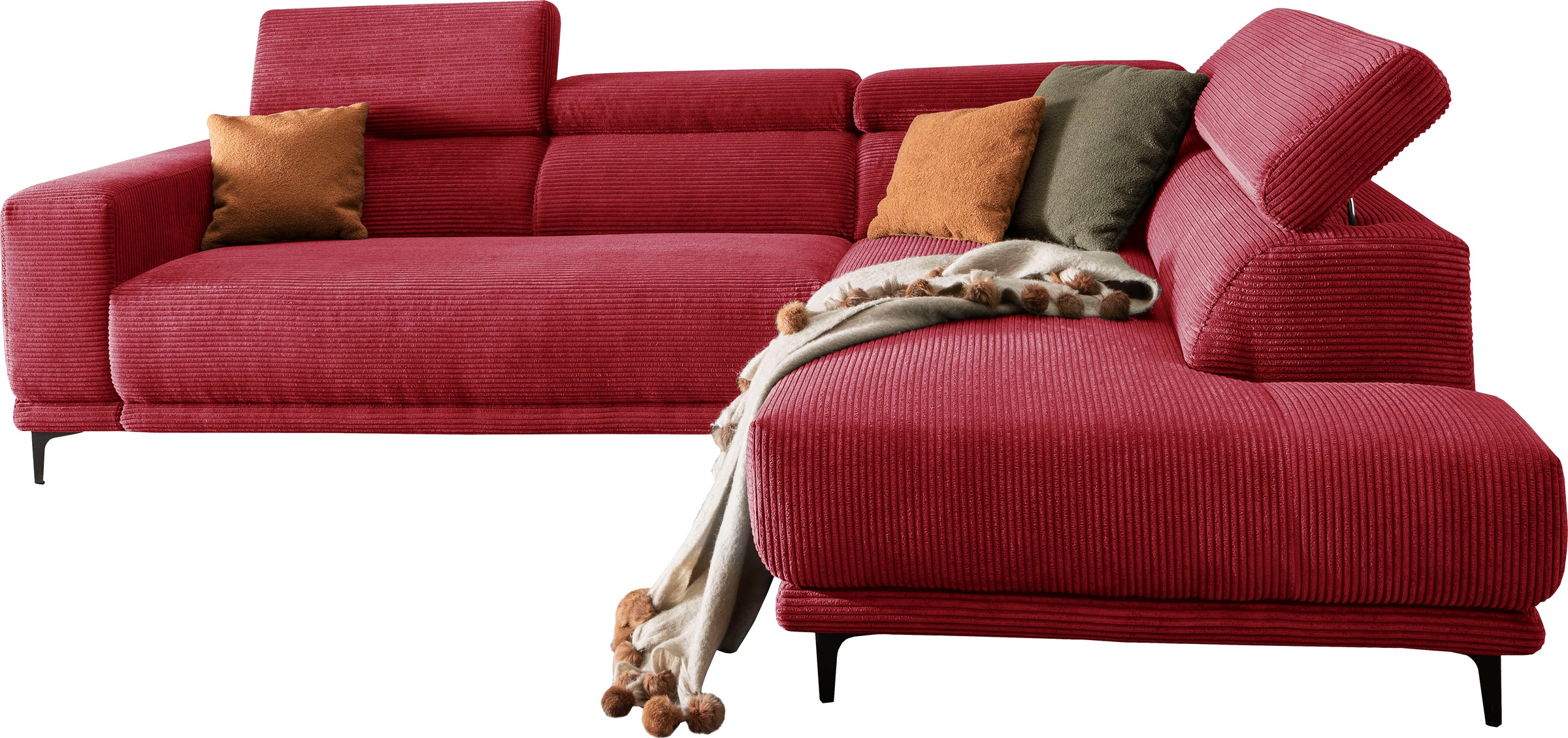 Ecksofa ALINA "Hikari", rot (rubinrot gct 87), B:302cm H:102cm T:210cm, Cord GCT (92% Polyester, 8% Nylon), Sofas, Ecksofa, wahlweise mit Sitzvorzug, in modernem Cordstoff, Breite 302 cm 3