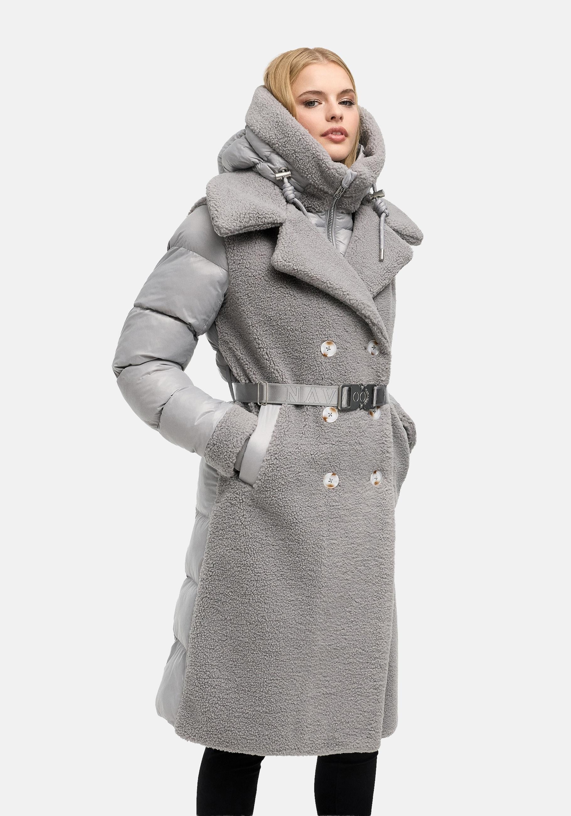 Navahoo Wintermantel "Kuscheltraum 14" Modischer Damen Plüschmantel aus angesagtem Materialmix