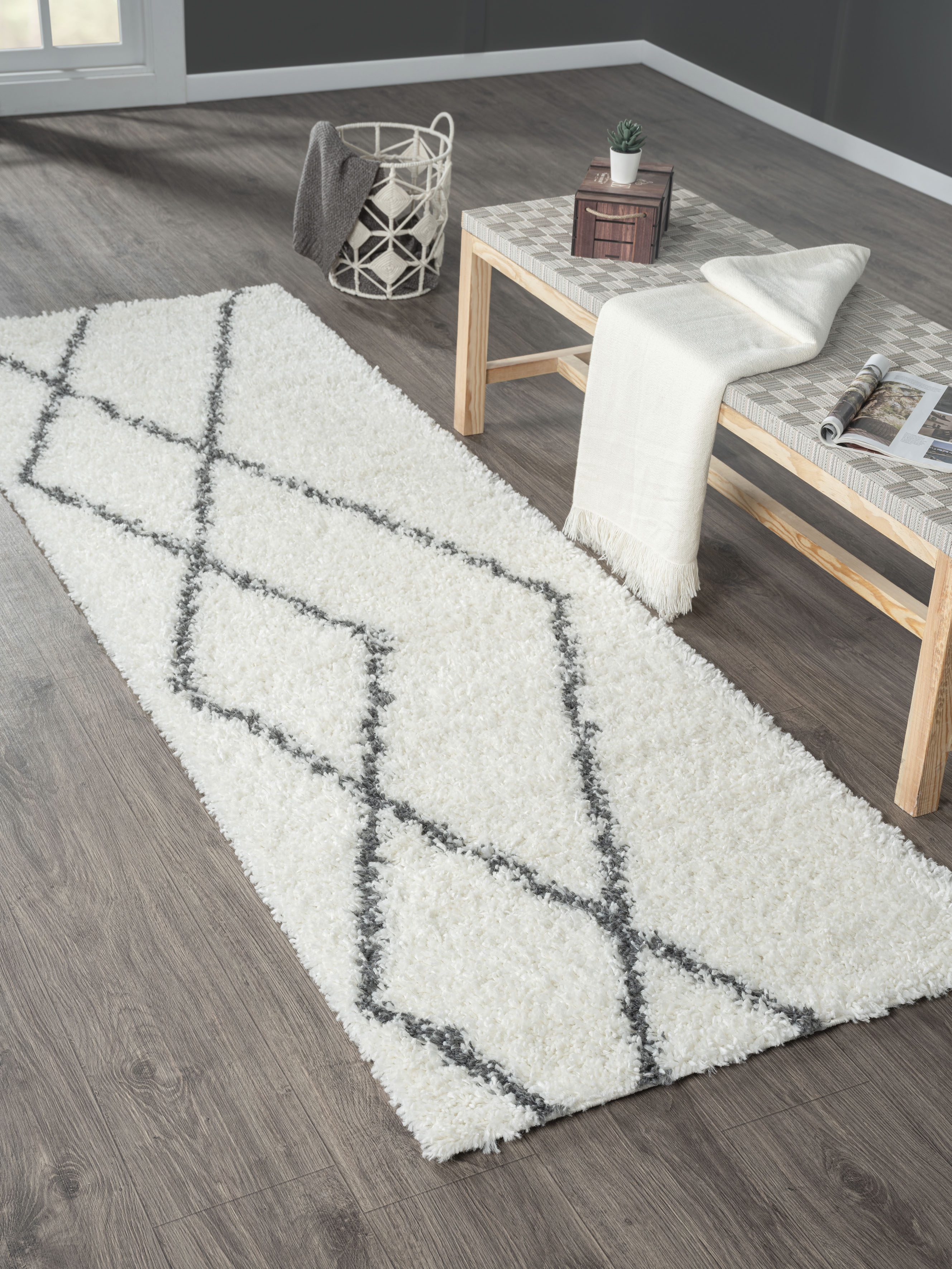 Myflair Möbel & Accessoires Hochflor-Läufer "My Shaggy Raute" rechteckig 37 mm Höhe Shaggy, Scandi Rauten Design, leicht glänzend, extra flauschig