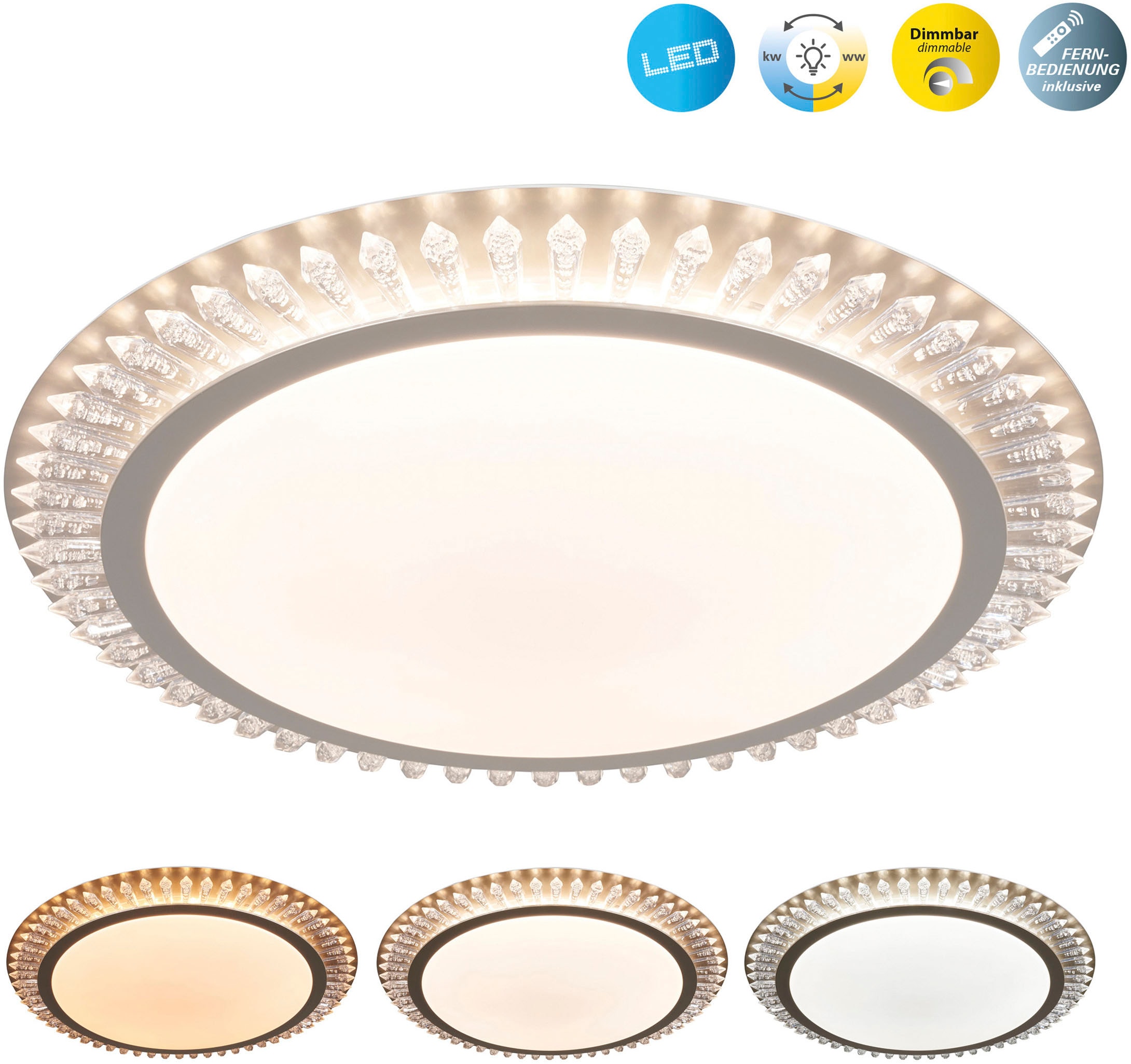 NÄVE LED Deckenleuchte "Madison", 1, Ø 48cm H: 6,5cm, 1 Stk., gold, Wohnzimmer, Leuchten, dimmbar, CCT-Farbwechsel in 3-Stufen, Fernbedienung,