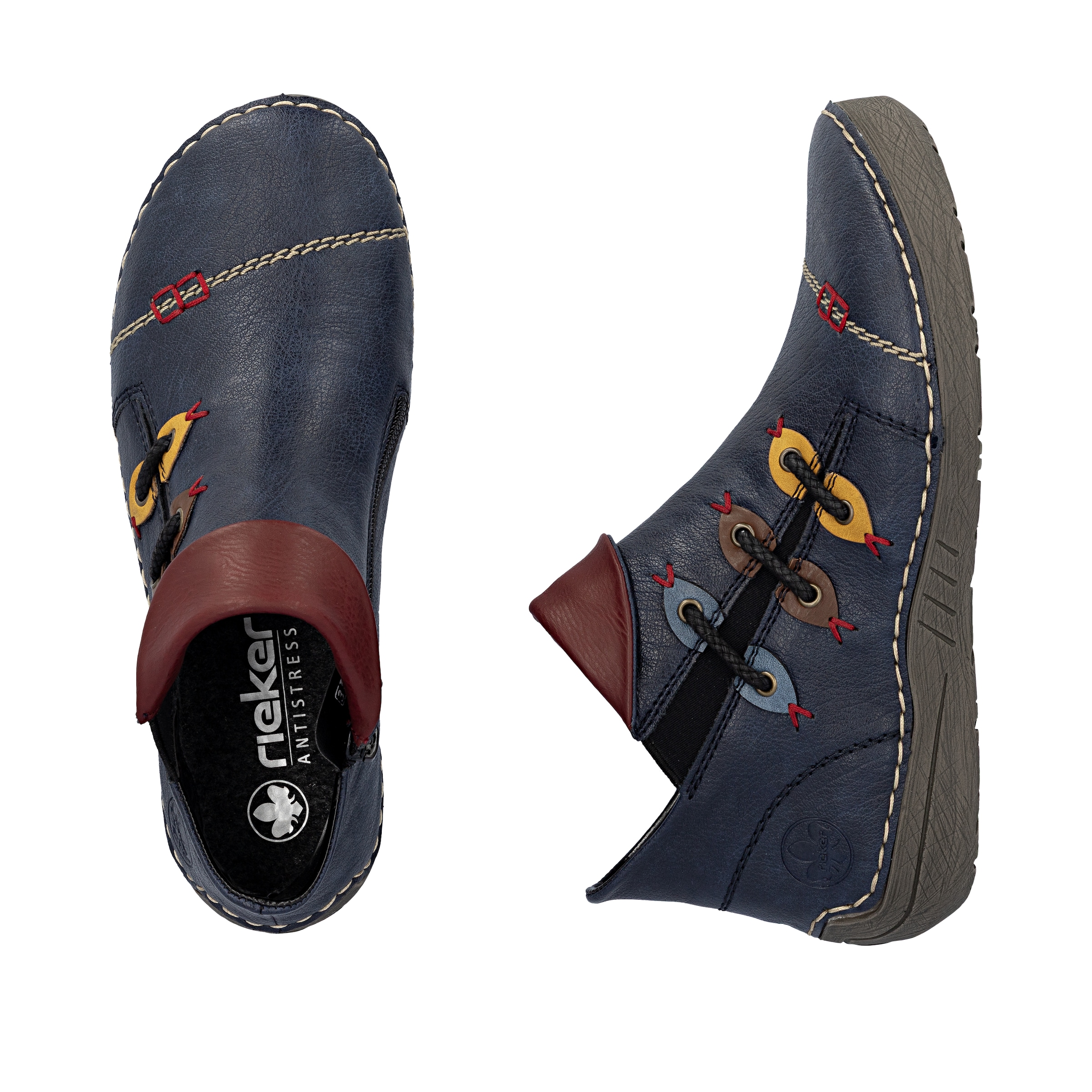 Rieker Stiefelette  Schlupfboots, Slipper mit bunten Applikationen seitlich