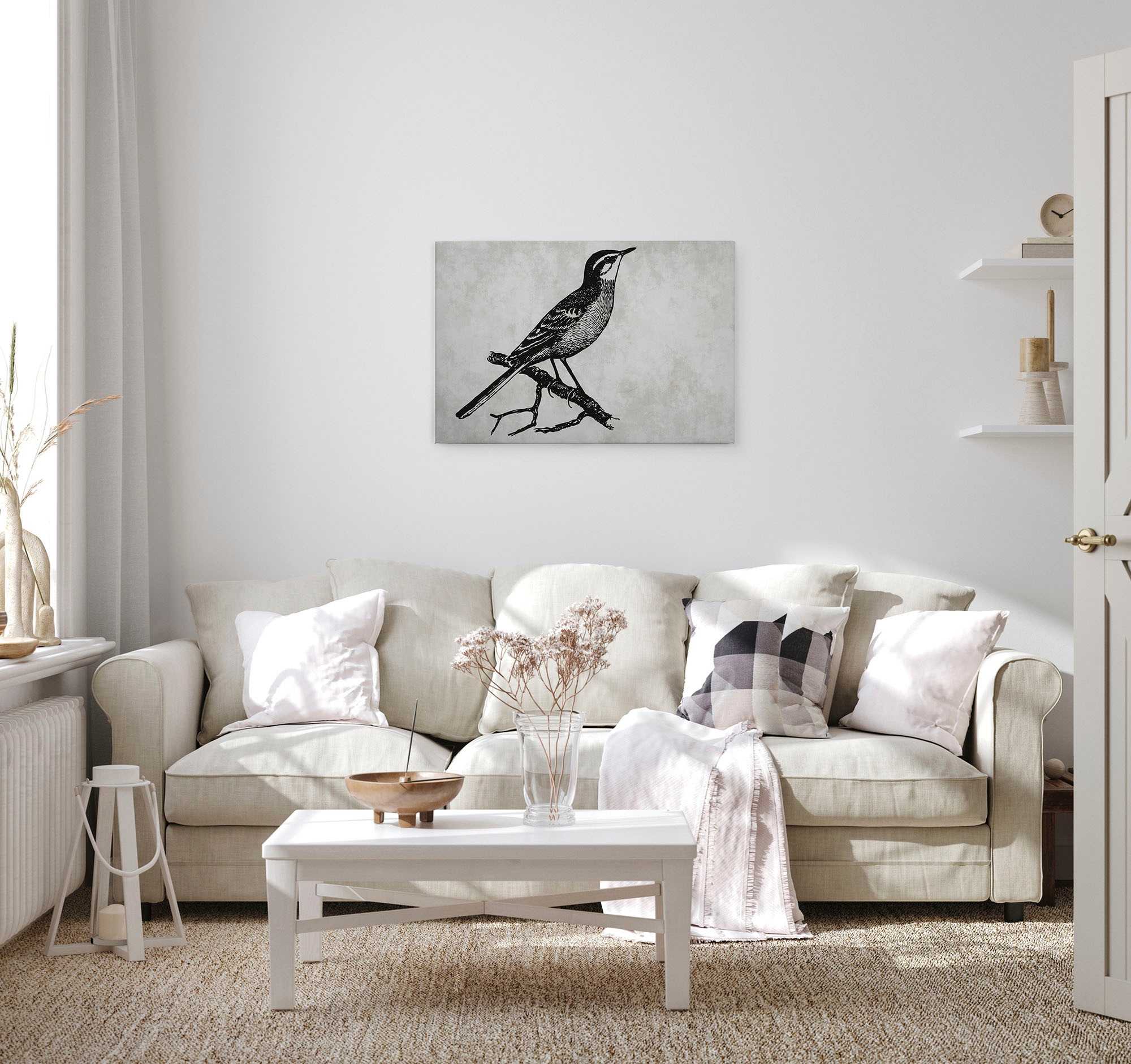 A.S. Création Leinwandbild »sketchpad 4«, Kunst-Vögel-Kinder, (1 St.), Schwarz-Weiß Zeichnung Vogel Keilrahmen Leinwand-Bild Wohnzimmer Wand
