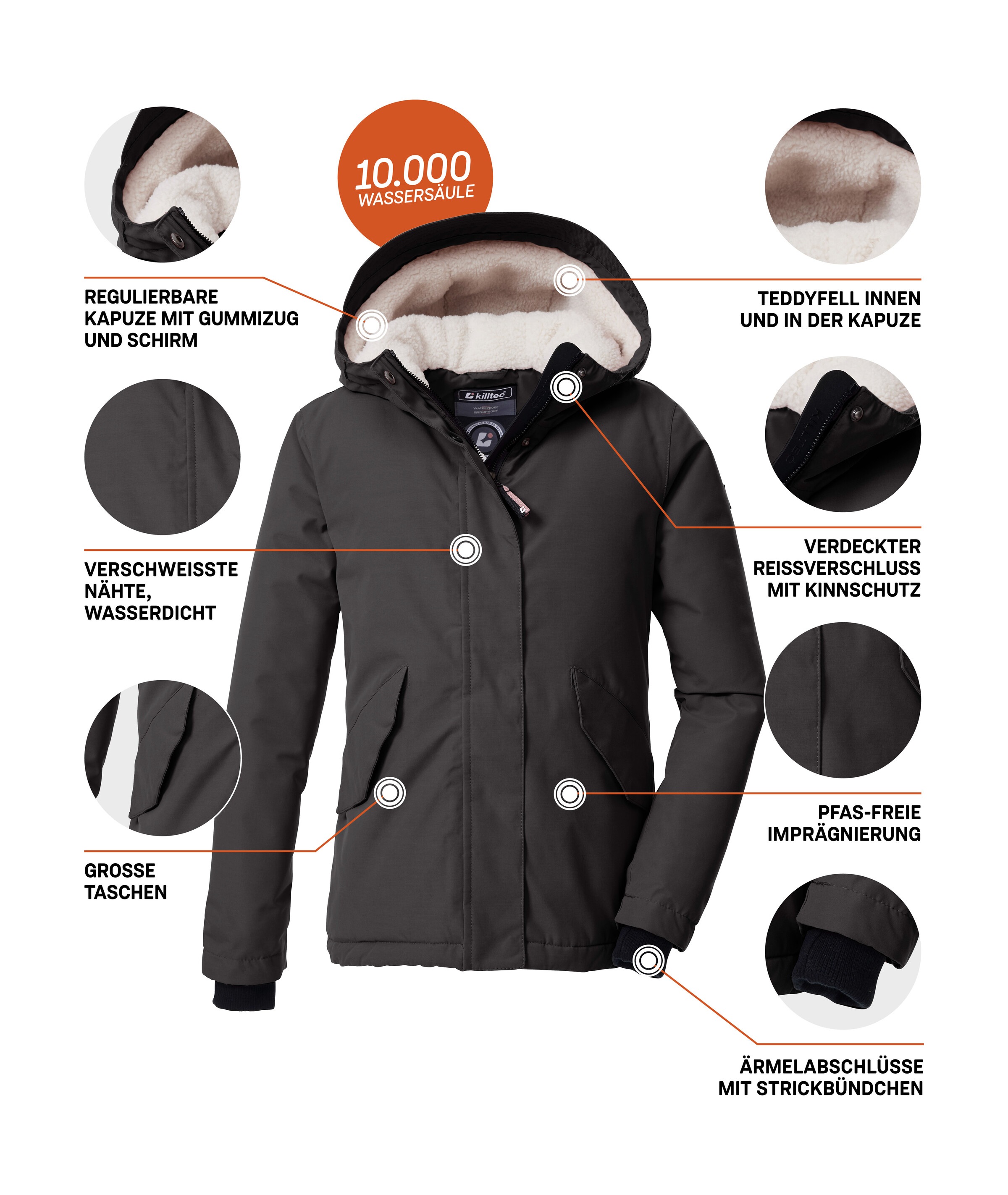 Killtec Funktionsjacke »KOW 235 GRLS JCKT«, Wind- und wasserdichte Kids-Jacke mit Teddyfell, PFAs-frei imprägniert