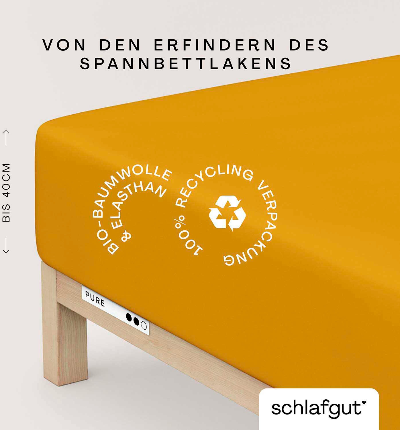 Schlafgut Spannbettlaken "PURE BOXSPRING Bio-Baumwolle mit Elasthan, 170 g/m², Bettlaken" PREMIUM Boxspringbett Laken bis 40 cm Höhe, dehnbar blickdicht, straff