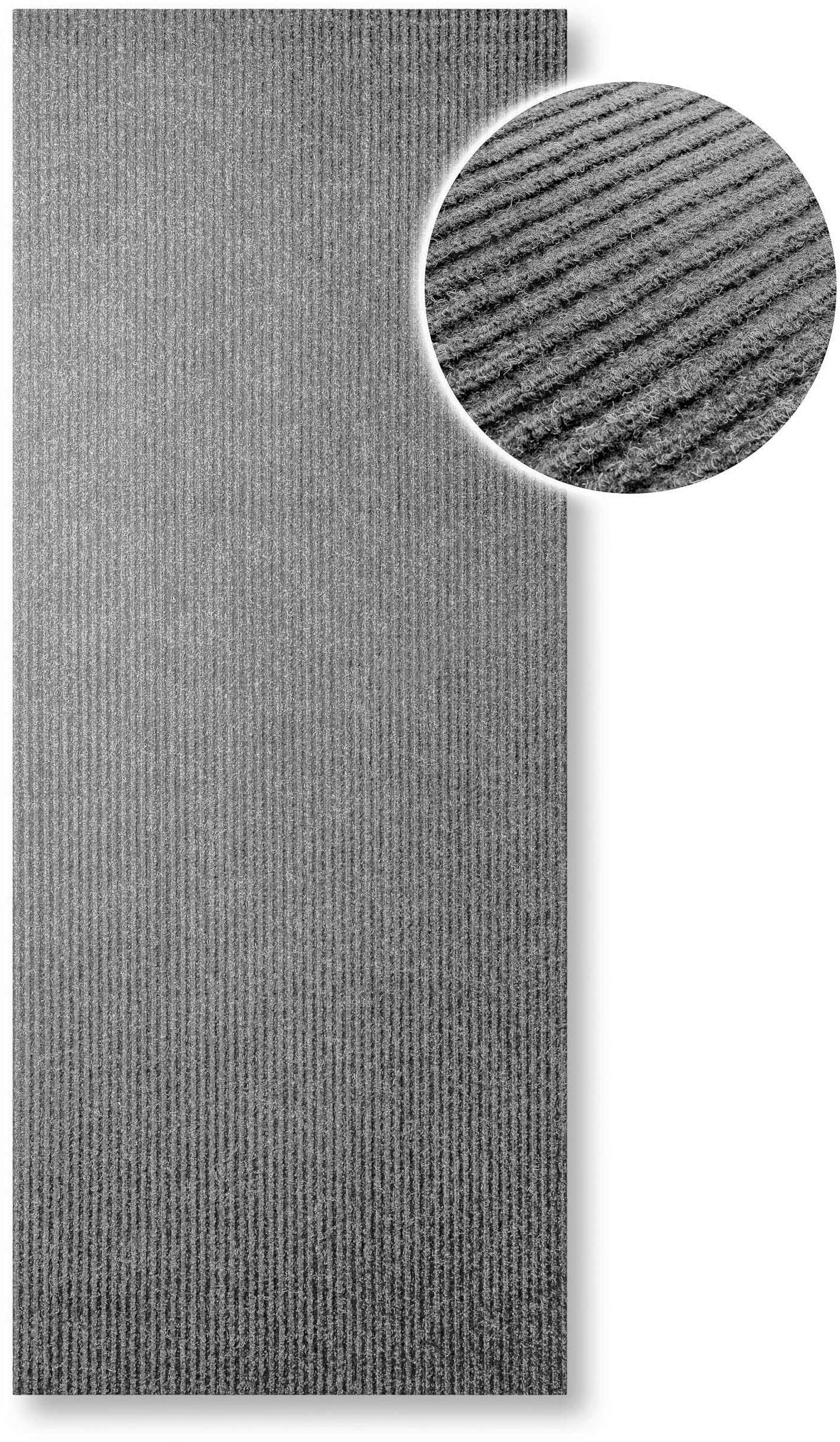 Teppich WECON HOME "Buhai", grau, B:80cm H:3mm L:2.000cm, Polyester, Teppiche, Teppich, ultraflacher Schmutzfangläufer, rutschfest, waschbar, wetterfest
