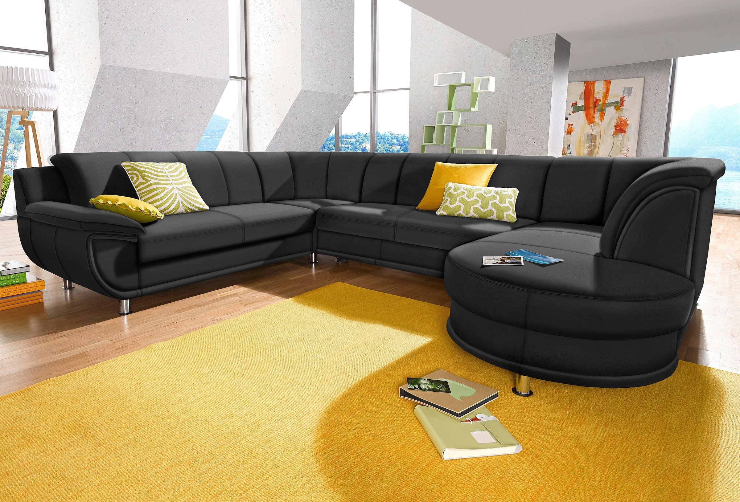 TRENDMANUFAKTUR Wohnlandschaft "Rondo, wahlweine mit Federkern, Breite 320cm, U-Form" mit Schaumstoffpolsterung, mit Bettfunktion
