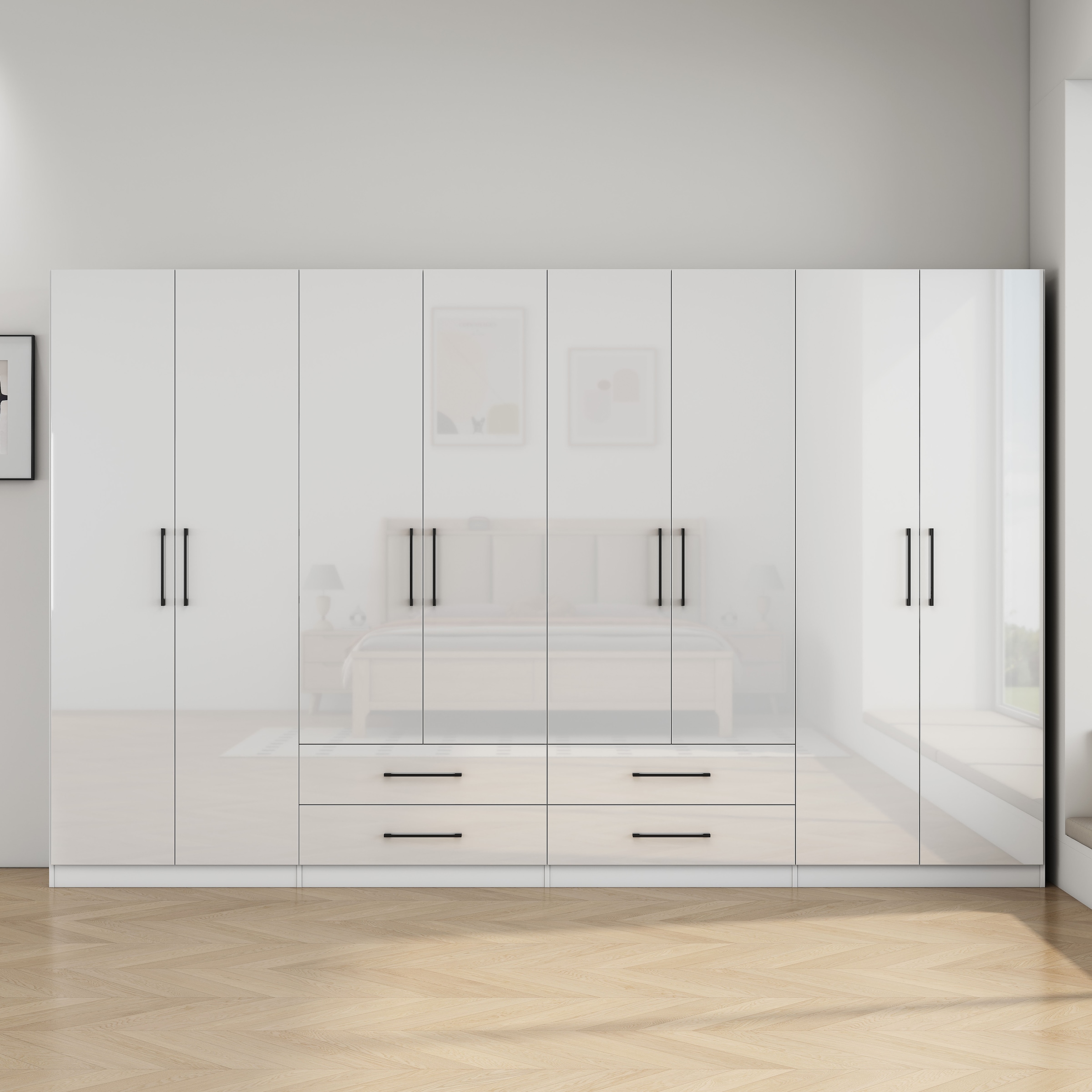 OTTO home Kleiderschrank "Sylt Schlafzimmerschrank Garderobe Schrank in hochglanz mit 8 Türen" Drehtürenschrank mit perfekter Innenausstattung