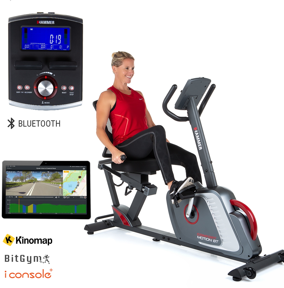 Hammer Liege-Ergometer »Comfort Motion BT«, Heimtrainer Fahrrad mit Comfortsitz