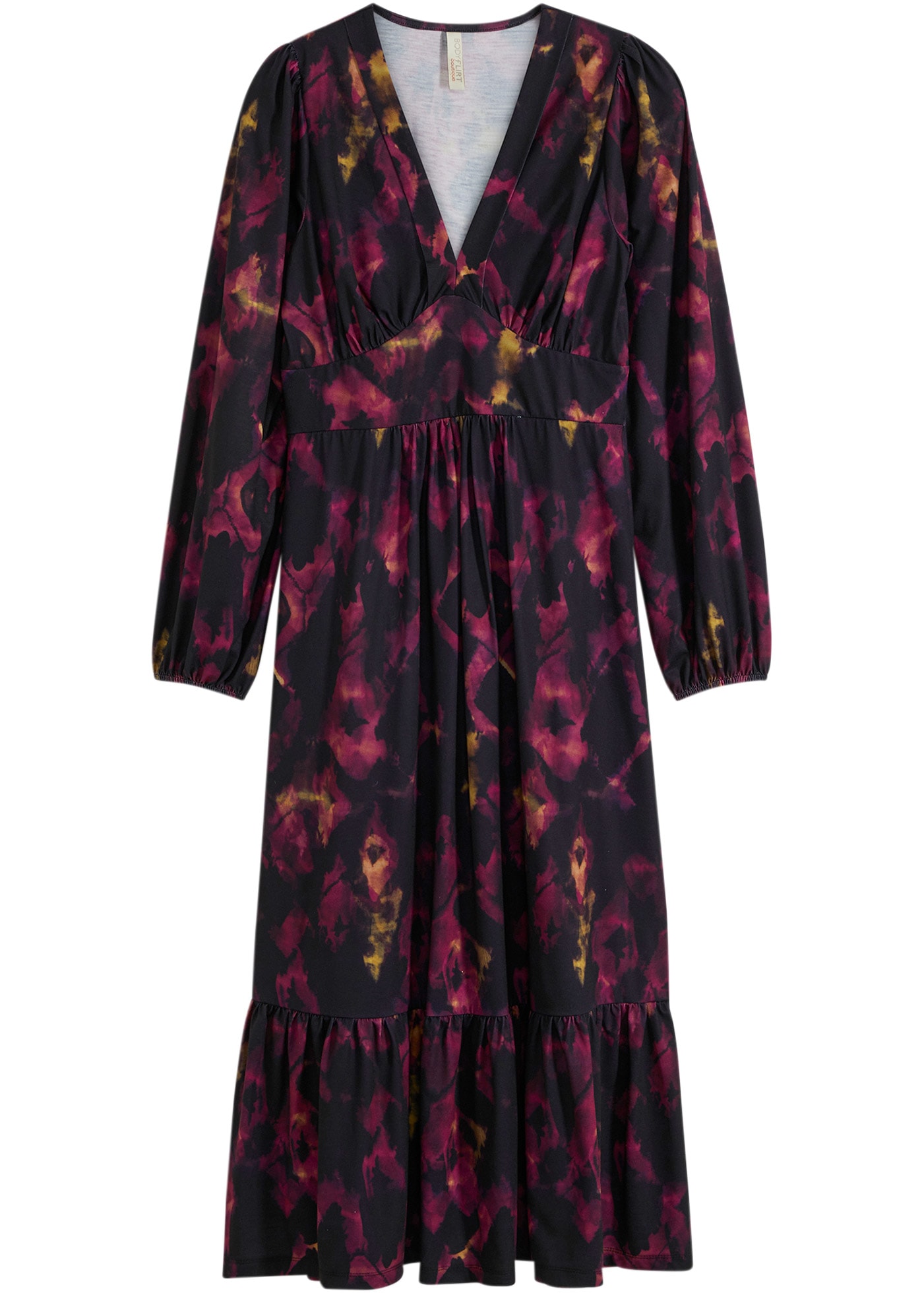 bonprix Midikleid aus Polyester und Elasthan, Slim Fit Passform, schwingender Rock