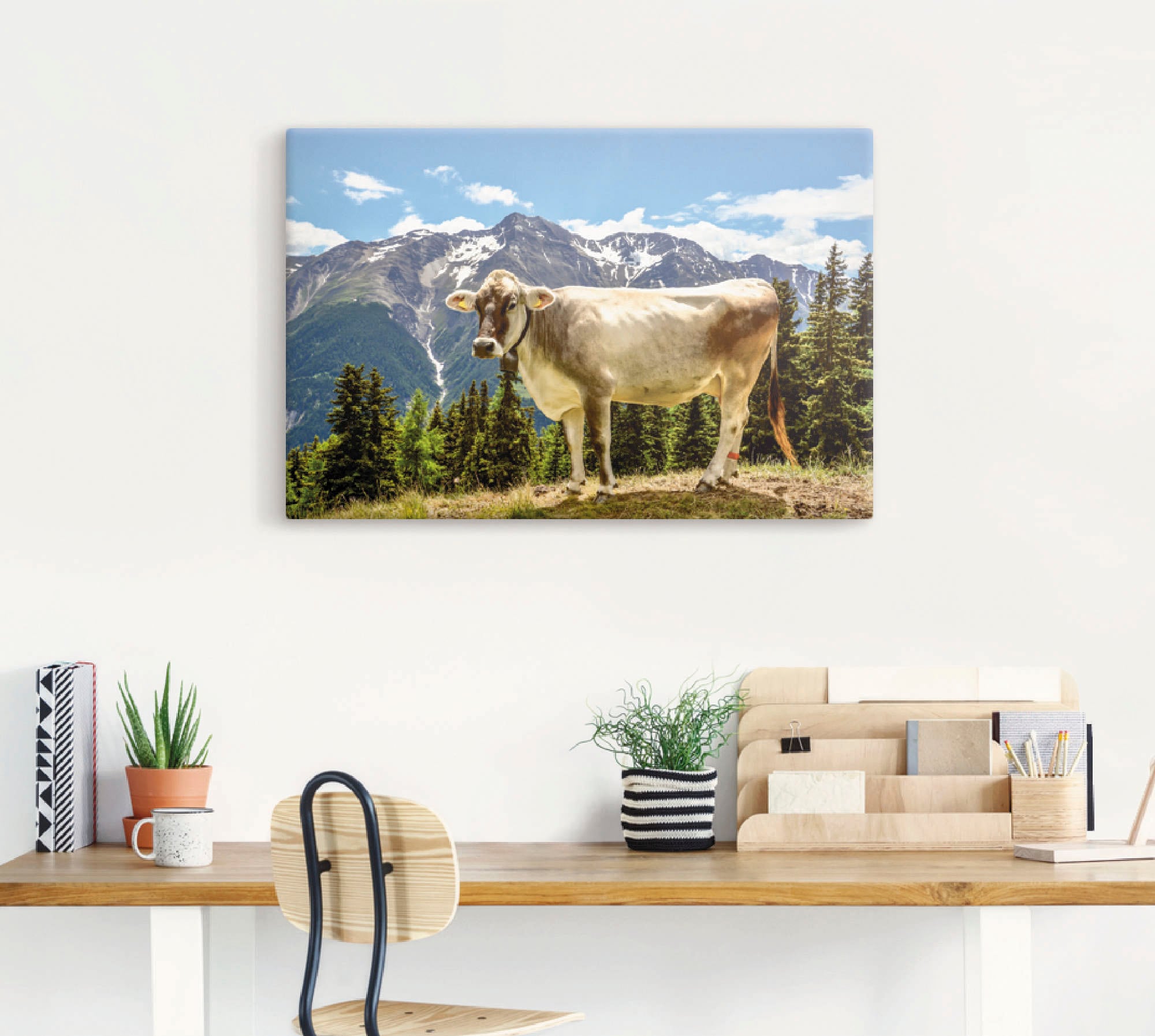 Artland Wandbild »Bergkuh in den Alpen im Sommer«, Haustiere, (1 St.), als Leinwandbild, Poster, Wandaufkleber in verschied. Größen