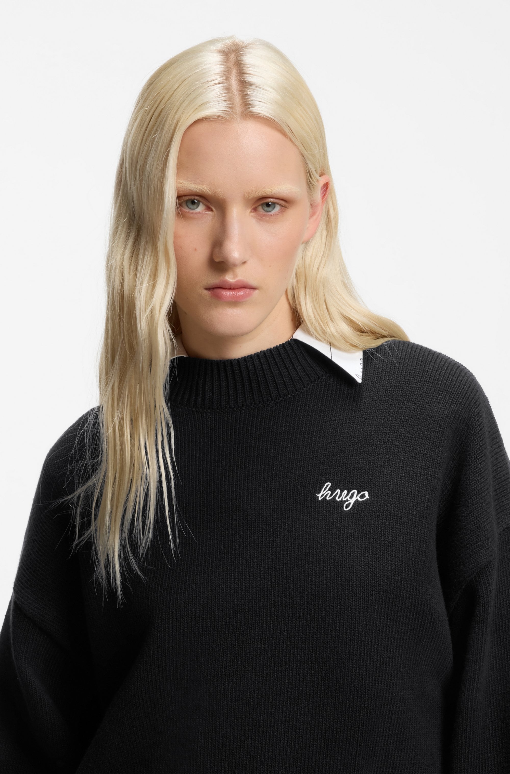 HUGO Strickpullover »Shenny« mit Stehkragen, Oversize Fit, Stickerei