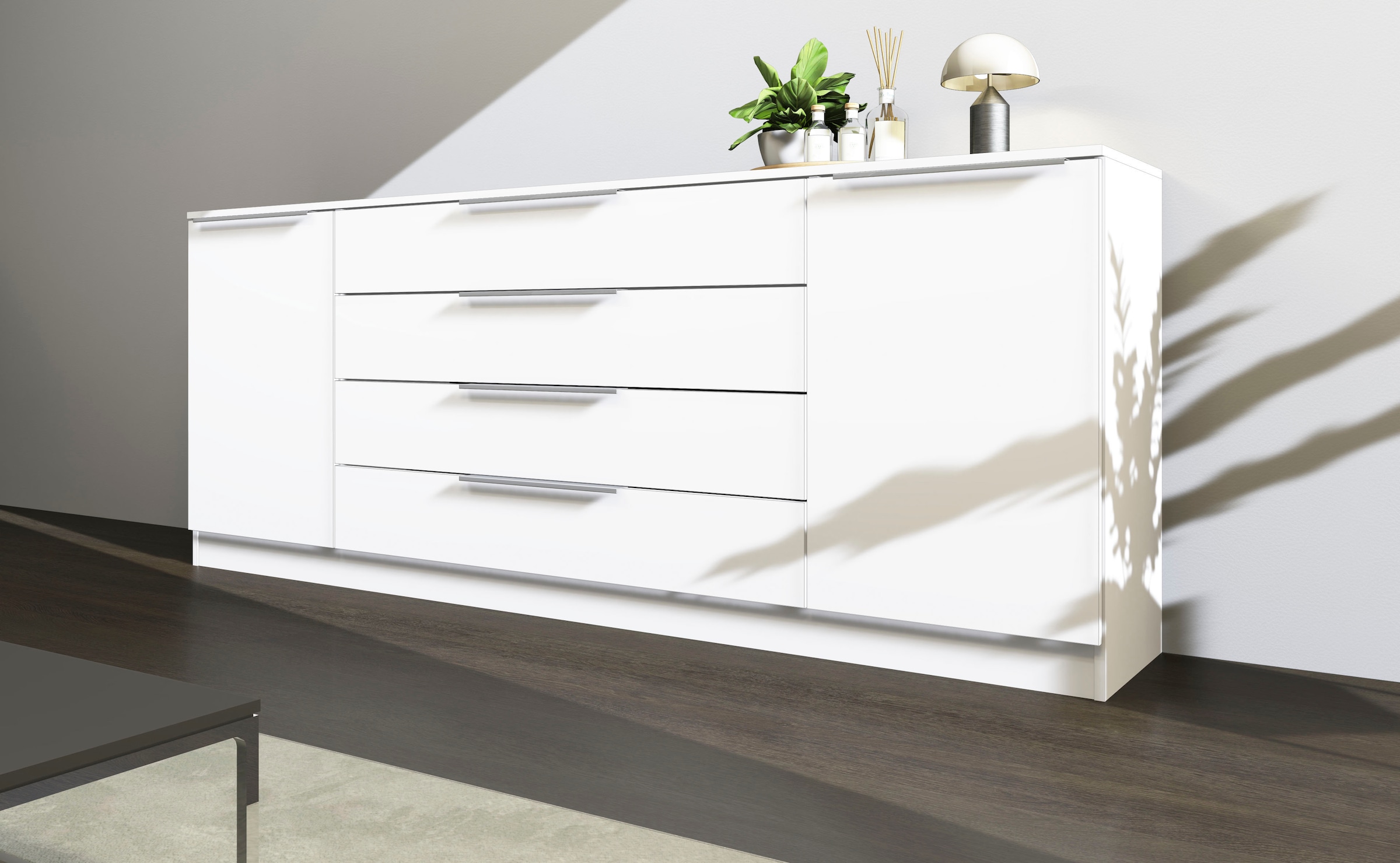 Kommode BORCHARDT MÖBEL, B:200cm H:78cm T:35cm, weiß, Holzwerkstoff, Schlafzimmer, Sideboards, "Oliva", Breite 200 cm, mit 4 Schubkästen