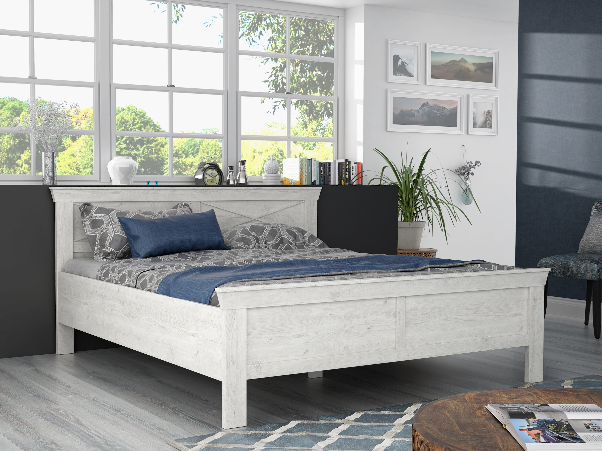 Bett FORTE, B:191,3cm H:99,4cm, weiß, Schlafzimmer, Betten, "KASHMIR, Belastbarkeit 250 KG, dekoratives Kopfteil", Bett im Landhaustil, pflegeleicht,