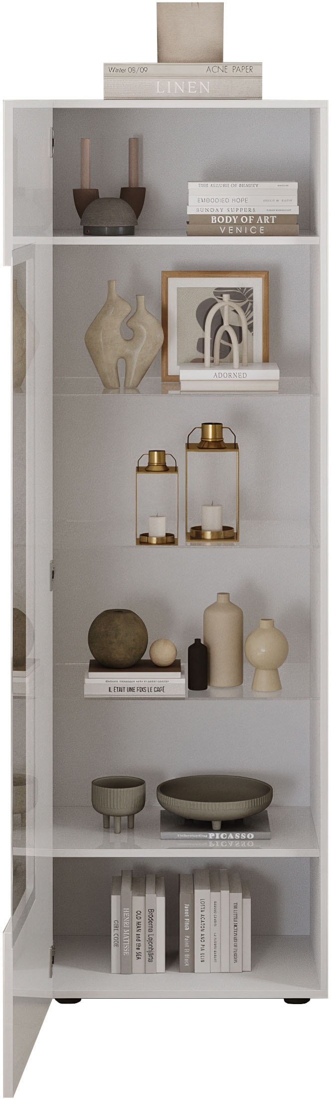 INOSIGN Vitrine »RIO, Höhe 187 cm, Hochschrank mit 1 Tür, Anrichte, Standvitrine«, geriffelte Front, modern u. elegant, viel Stauraum