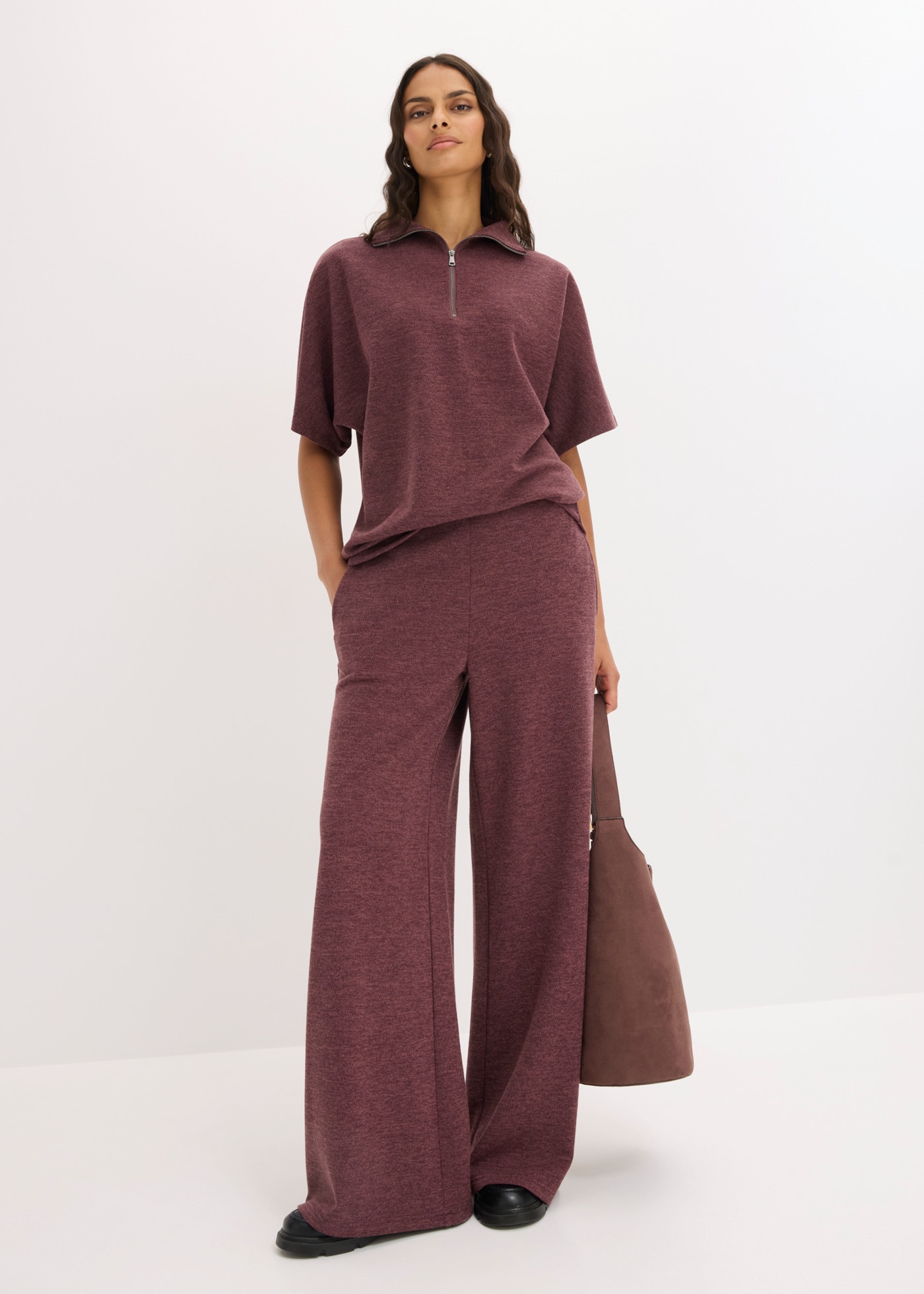 bonprix Stoffhose  mit elastischem Bund, Loose Fit, aus Polyester und Elasthan, casual