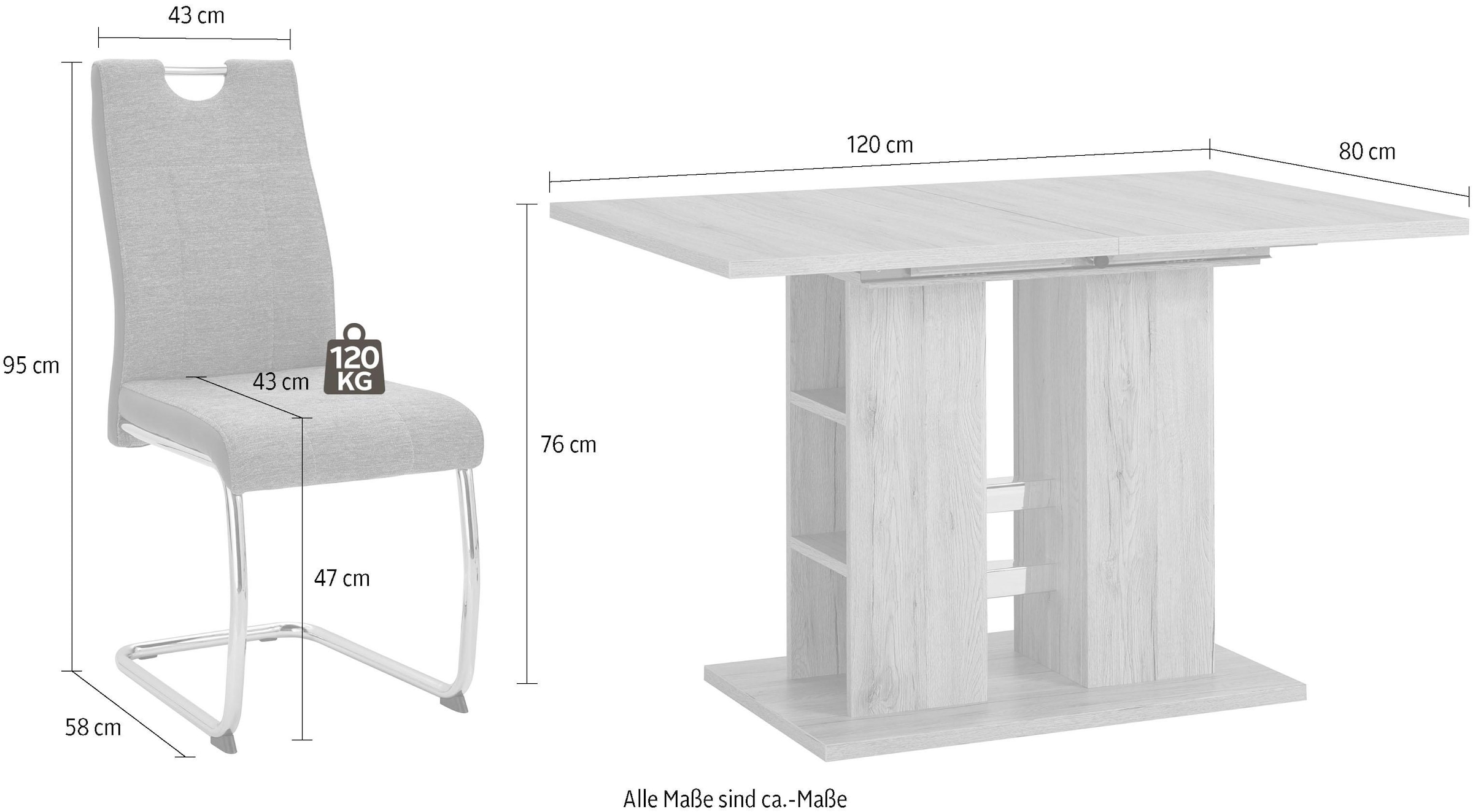 HELA Essgruppe »ALINA G«, (Set, 5 tlg.), bestehend aus einem Tisch und 4 Stühlen
