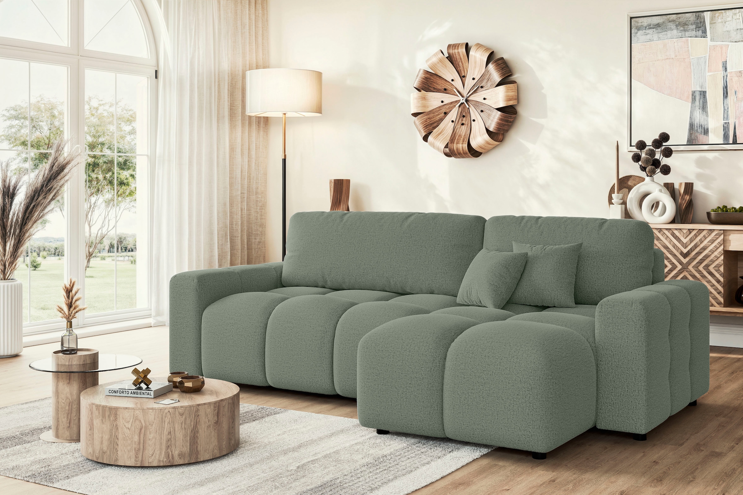 Home affaire Ecksofa "FELICI, Schlafsofa 233cm, L-Form mit Recamiere beidseitig montierbar" Designsofa mit Bettfunktion und Bettkasten, Maße B/T/H: 233/142/88 cm