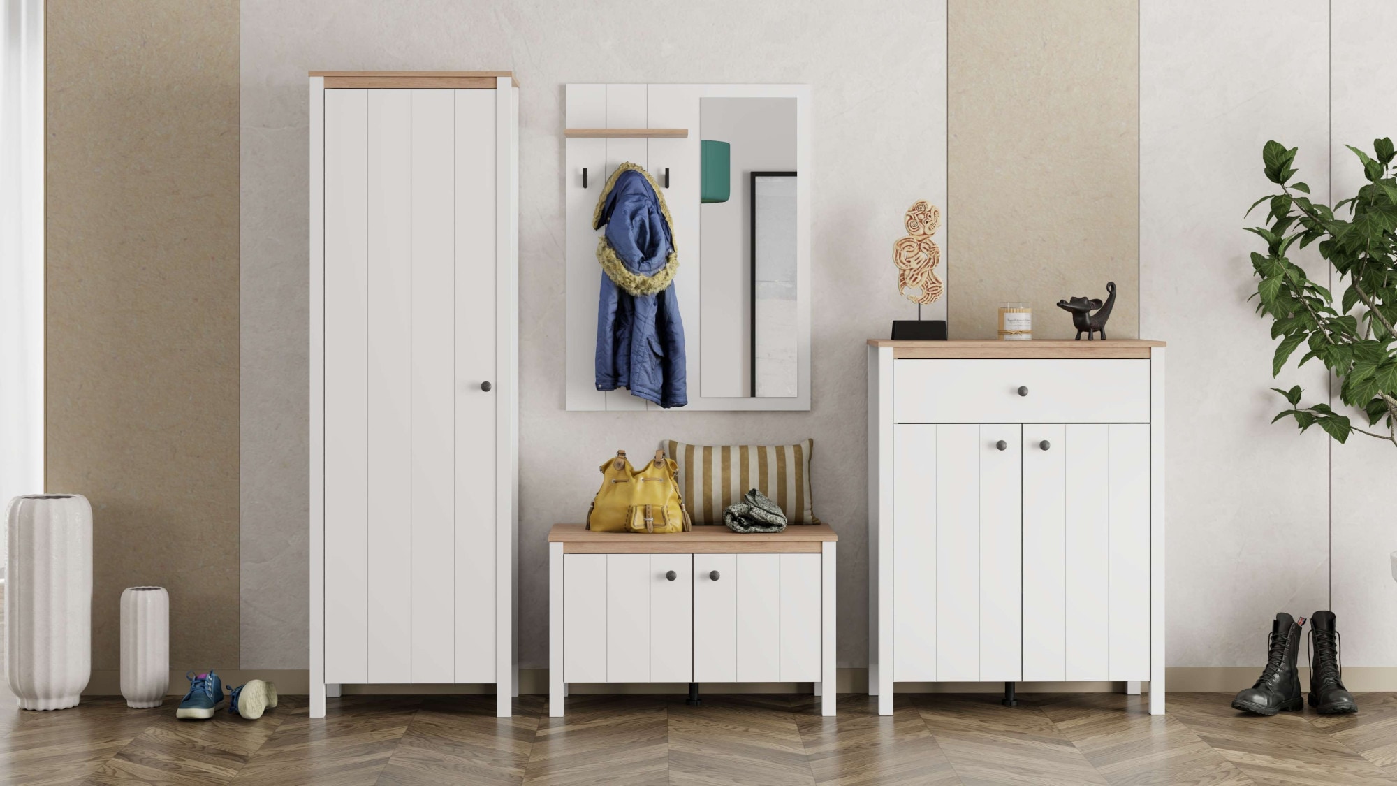 Home affaire Garderoben-Set »Bedford, Flurmöbel, Dielenmöbel, Flurschrank, Flurgarderobe B= 231 cm« 4tlg, 4 Stk. tlg.