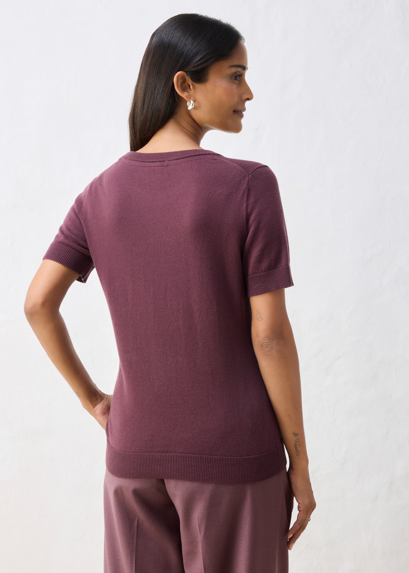 bonprix Strickpullover Kurzarm, Regular Fit, aus Baumwolle und Wolle, eleganter Stil