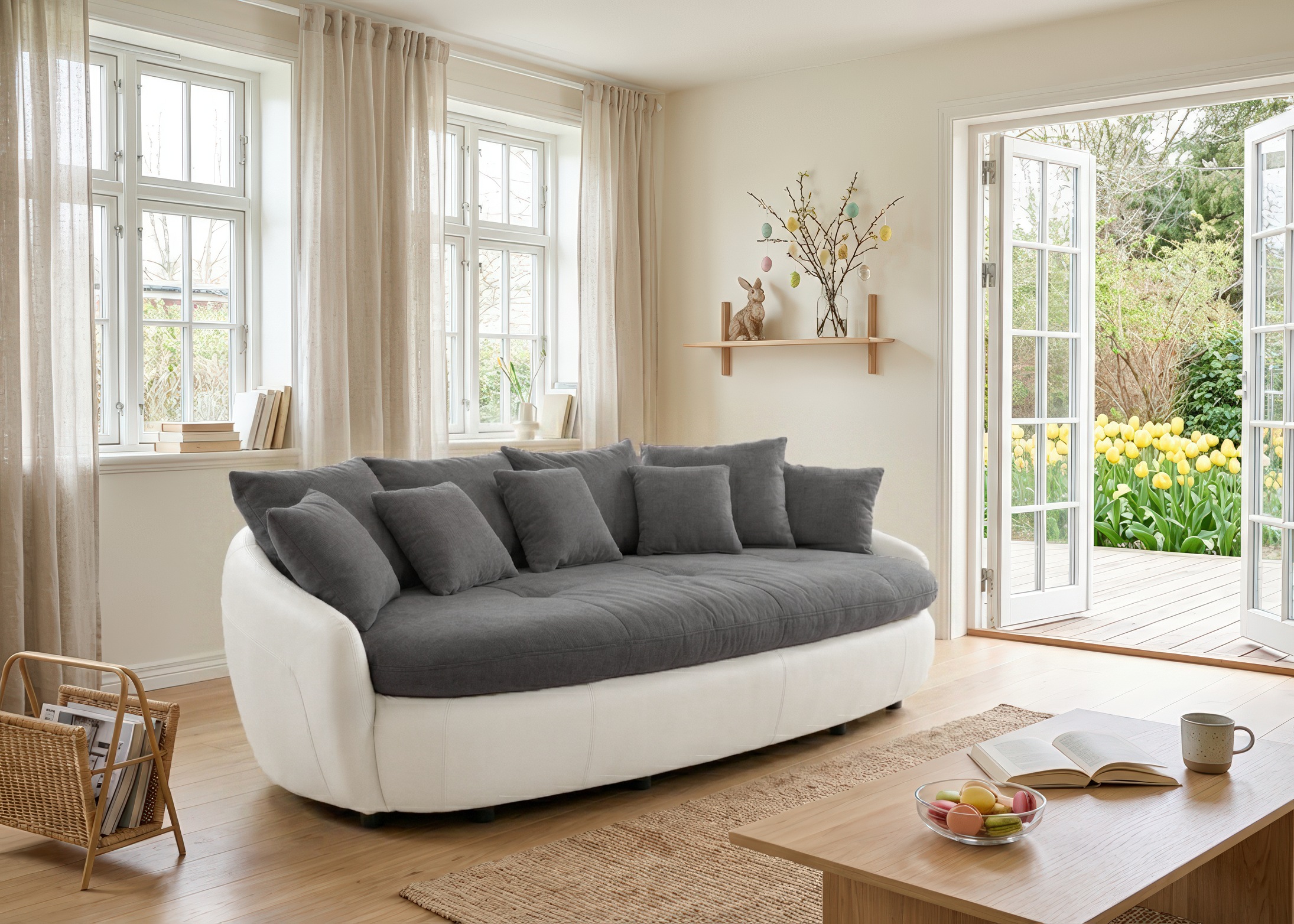 COTTA Big-Sofa "Aruba, B. 238cm, bequemer Sitzkomfort durch Wellenfedern, Mattenoptik" gemütliches Megasofa in XXL in organischer Form mit vielen Kissen