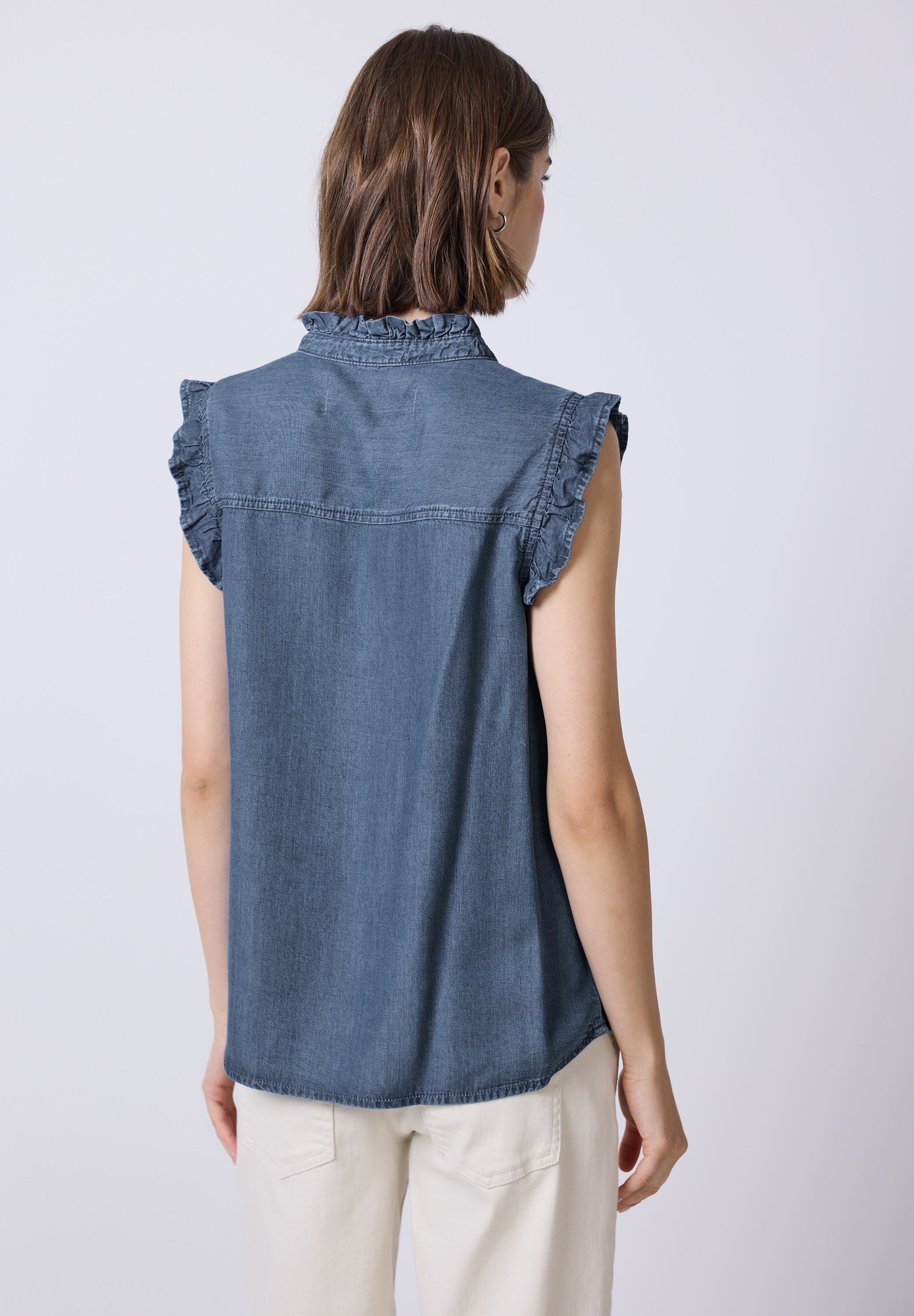 STREET ONE STUDIO Kurzarmbluse, in Denim-Optik günstig online kaufen
